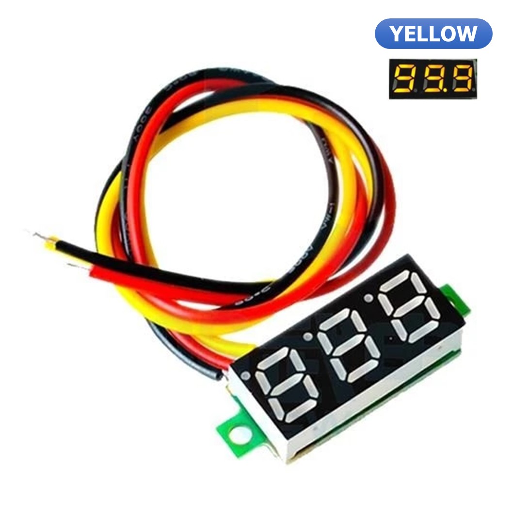 (1ชิ้น) NC292 จอแสดงผล โวลต์มิเตอร์ 3 สาย สีเหลือง ขนาด 0.28นิ้ว 0-100VDC 3-Wire DC Voltmeter Yellow