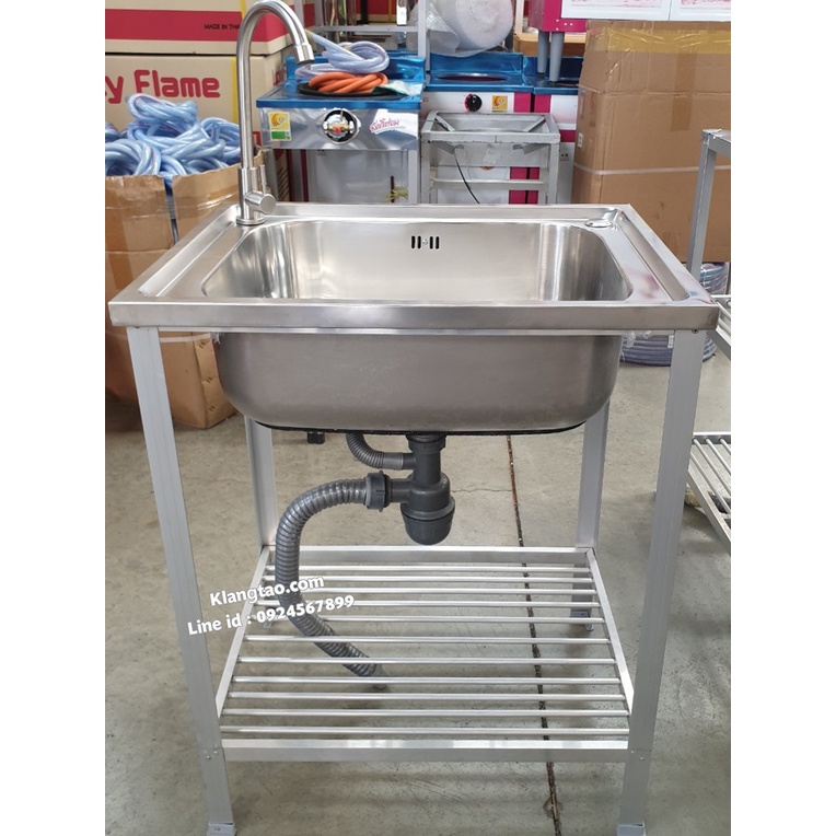 อ่างล้างจาน อ่างเดี่ยว 40x48x80 ซม. ตะแกรงซี่ชั้นเดียว รุ่น M812 ซิงค์ล้างจาน สแตนเลส ขาอลูมิเนียม (เจาะรูก๊อก ขัดเงา)