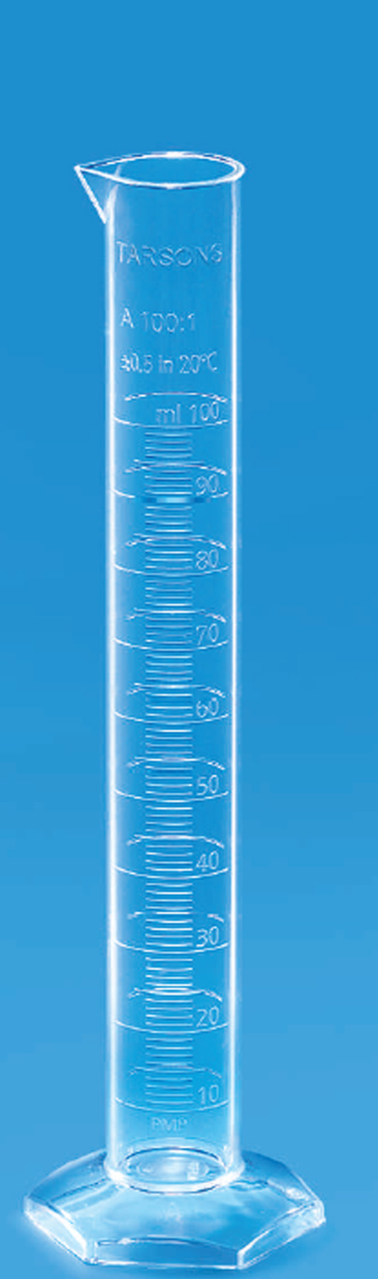 Measuring Cylinder ,Tarsons กระบอกตวงพลาสติกฐานหกเหลี่ยม พลาสติกเนื้อ PMPสีใส T3460