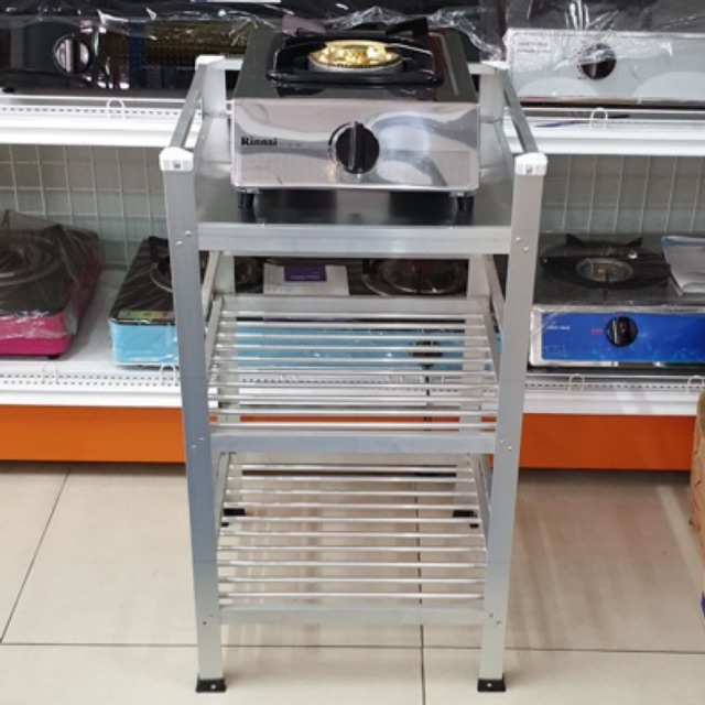 ชั้นวางเตาแก๊สวางของ 3 ชั้น ไม่รวมเตา ชั้นบนแผ่นอลูมิเนียมเรียบ 41x40x80 ซม.