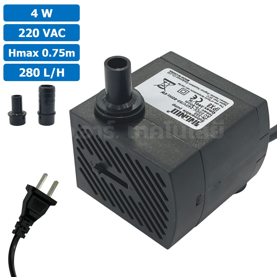 JN-333 ปั๊มน้ำ ปั๊มแช่ ปั๊มพัดลมไอเย็น 220VAC 4W Water pump Submersible Pump JING NUO Hmax 0.75-0.8m Qmax 280L/H JINGNUO