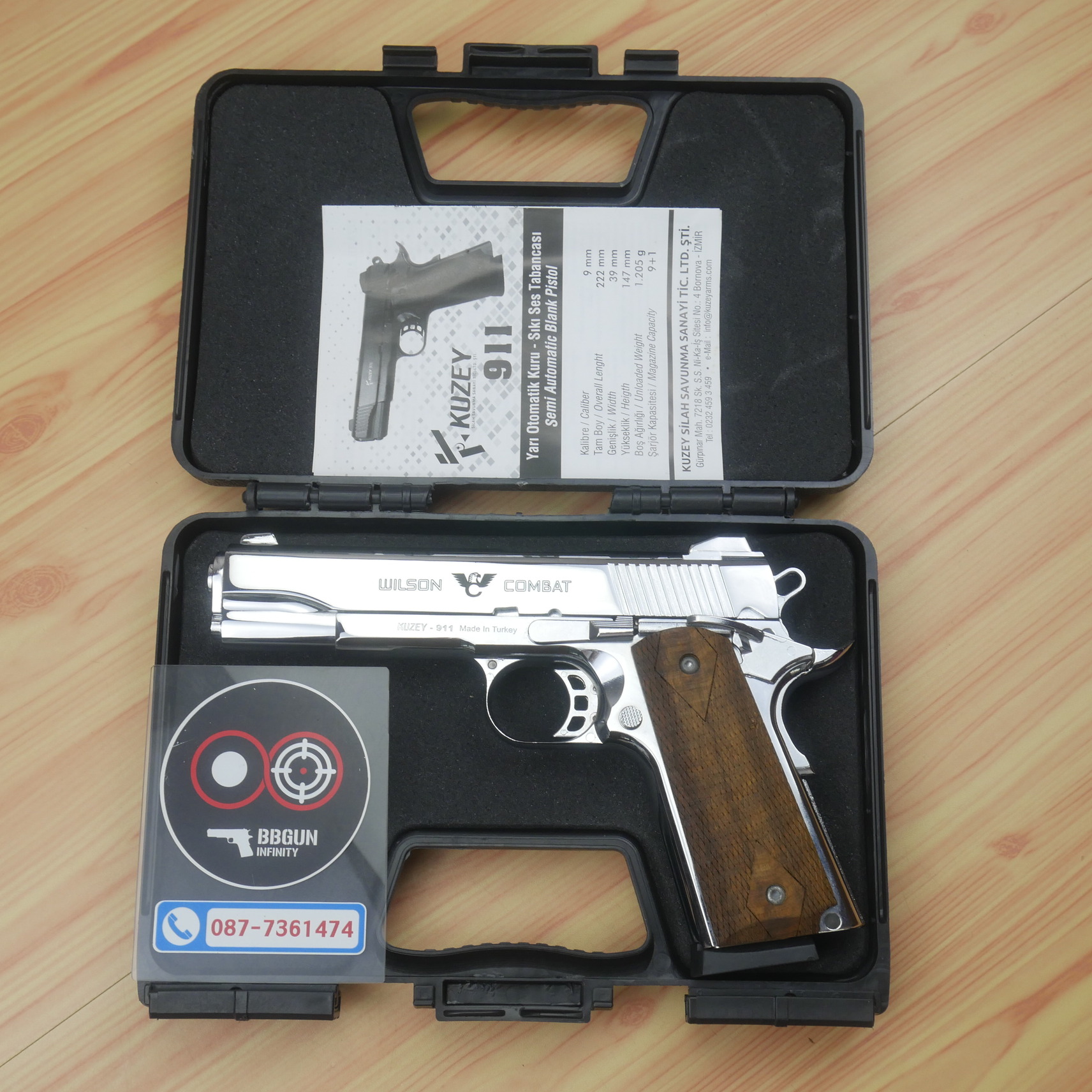 แบลงค์กัน KUZEY M1911 WILSON COMBAT เงินเงา 5 นิ้ว ด้ามไม้ Blank Gun