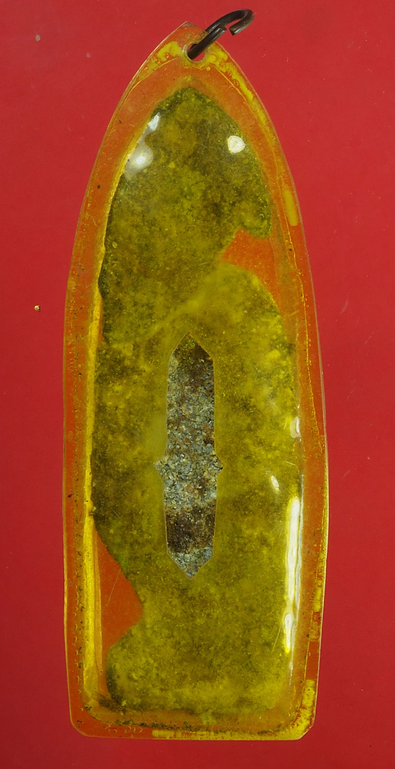 *28130 พระร่วงเนื้อชินเขียว กรุลพบุรีจีโบ เลี่ยมพลาสติกเก่า สภาพหักซ่อมดูง่าย 13