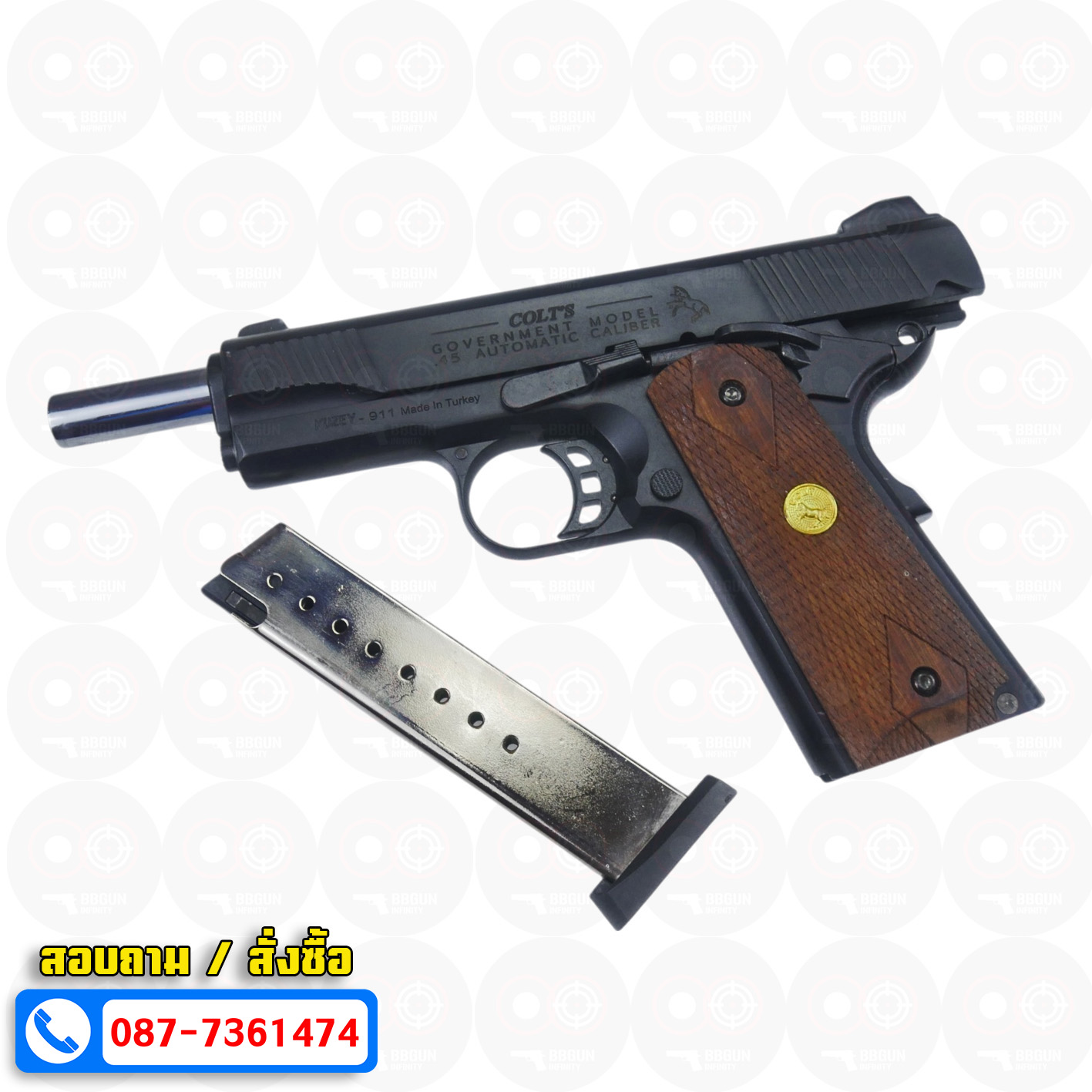 แบลงค์กัน KUZEY M1911 COLT GOVERMENT 100 Year สีดำ 5 นิ้ว blank gun ด้ามไม้