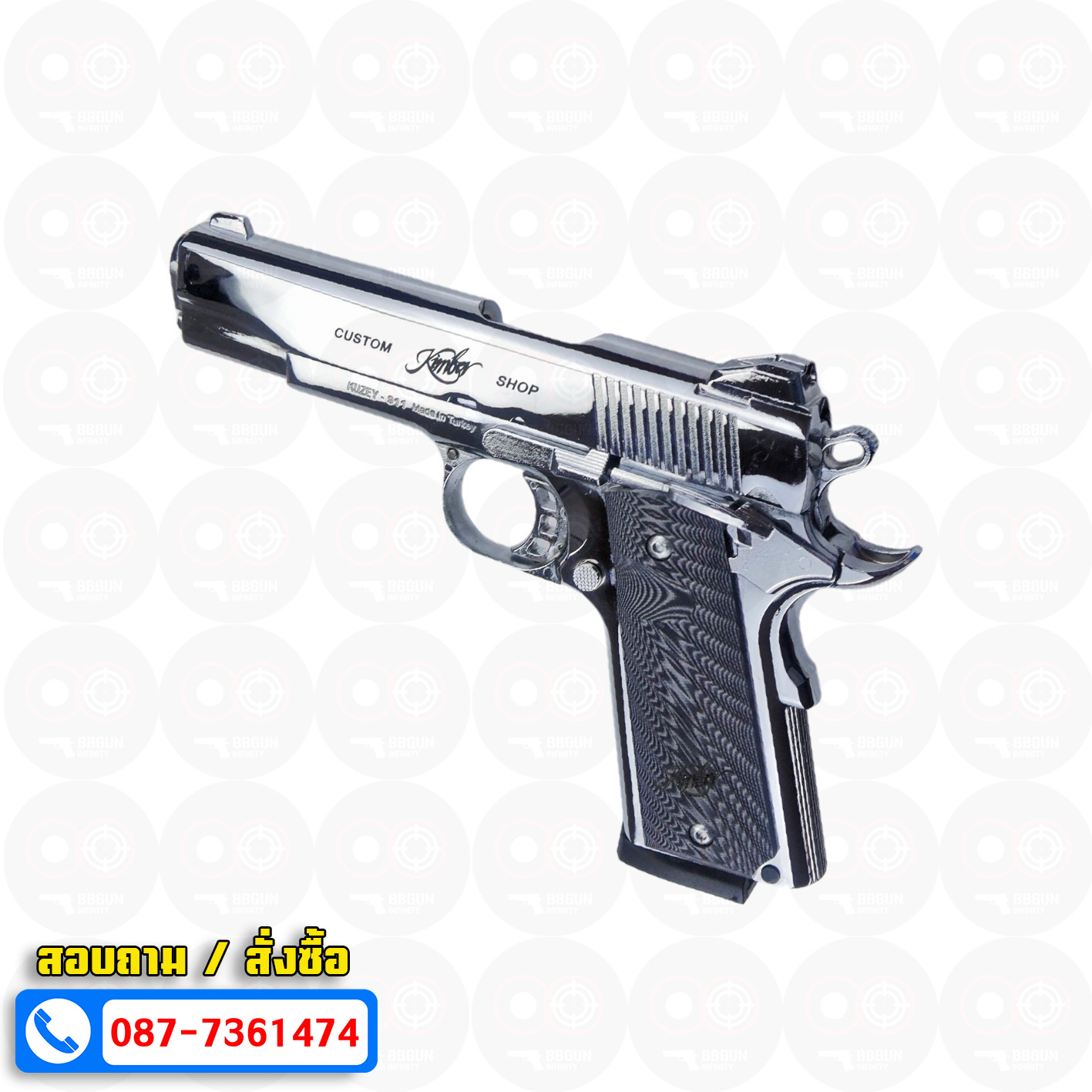 แบลงค์กัน KUZEY M1911 KIMBER สีเงินเงา ลำกล้อง 5 นิ้ว ด้าม G10 blank gun (แถมกล่องใส่ปืน)