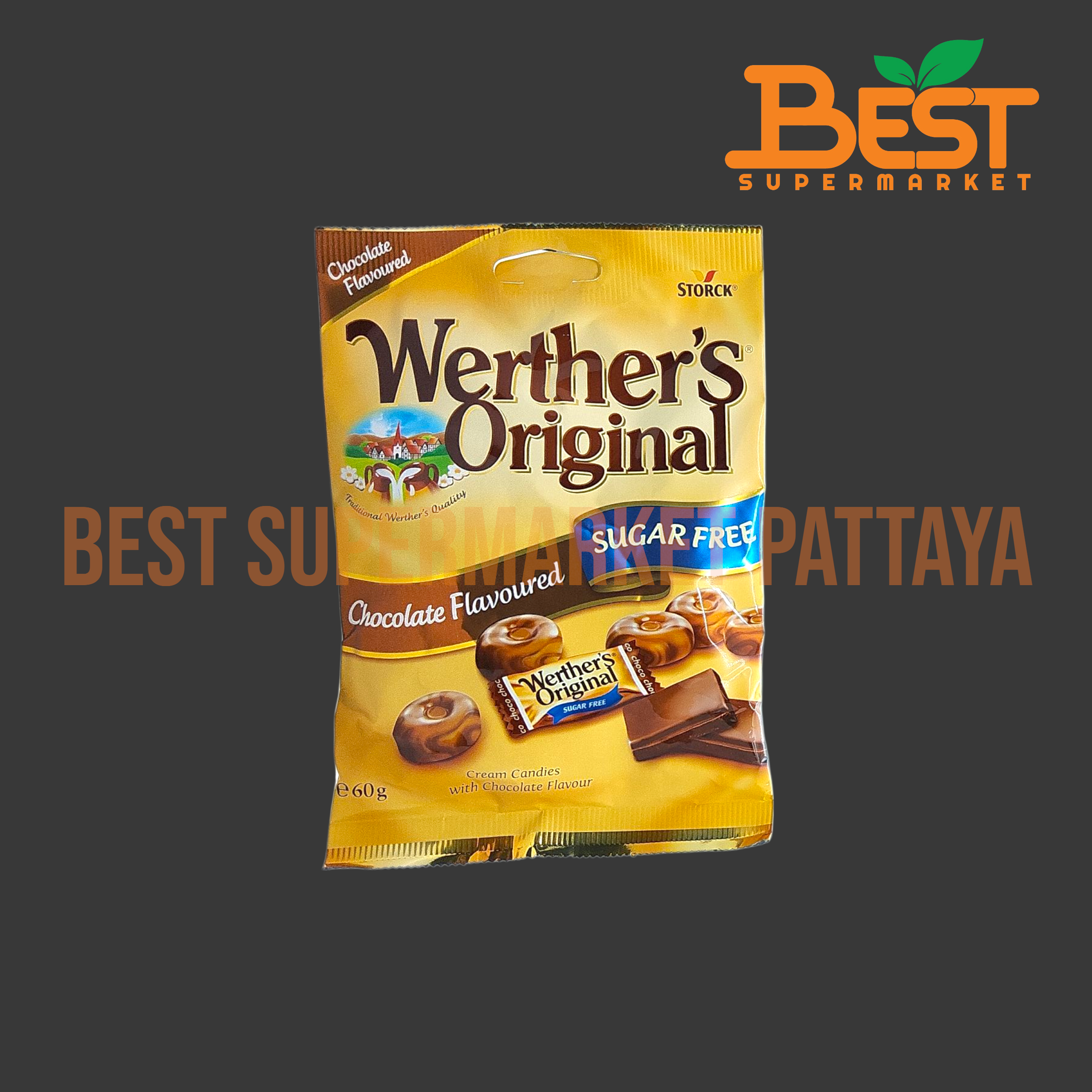 เวอร์เธอร์ ลูกอมรสครีมช็อกโกแลตปราศจากน้ำตาล 60 กรัม.Werther's Original Chocolate Flavoured Sugar Free 60g.