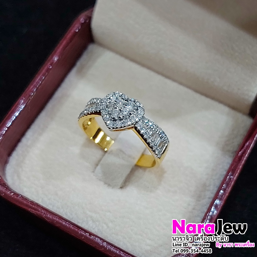 แหวนเพชรแท้ รูปหัวใจ หน้ากว้างใส่สวยเต็มนิ้ว ประดับเพชรแท้ 0.60 ct.