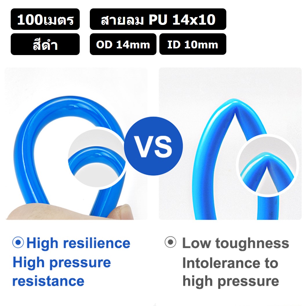 (100เมตร) สายลม PU 14*10mm สีดำ BLACK ท่อลมพียู สายปั๊มลม PU tube Polyurethane air pipe TIANYU ขนาด 14x10มม. สายลมโพลียูรีเทน
