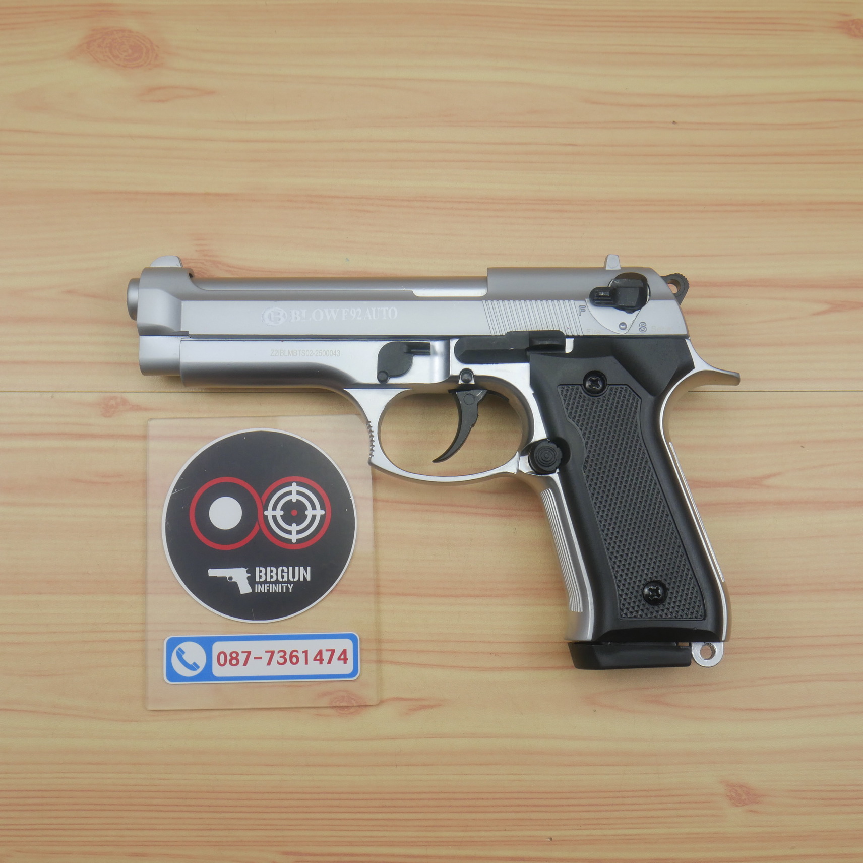 แบลงค์กัน BLOW F92 AUTO MATTE CHROME สีเงินด้าน Blank Gun ( 2 แม็กกาซีน + กล่องปืน )