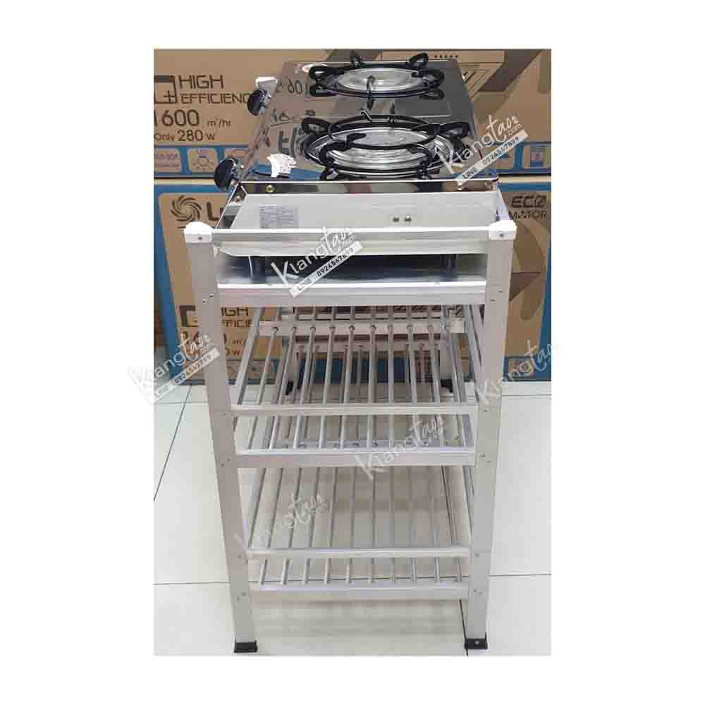 ชั้นวางเตาแก๊สวางของ 3 ชั้น ชั้นบนแผ่นอลูมิเนียมเรียบ 42 x 82 x 75 ซม. ทนแดดฝน ไม่ผุ