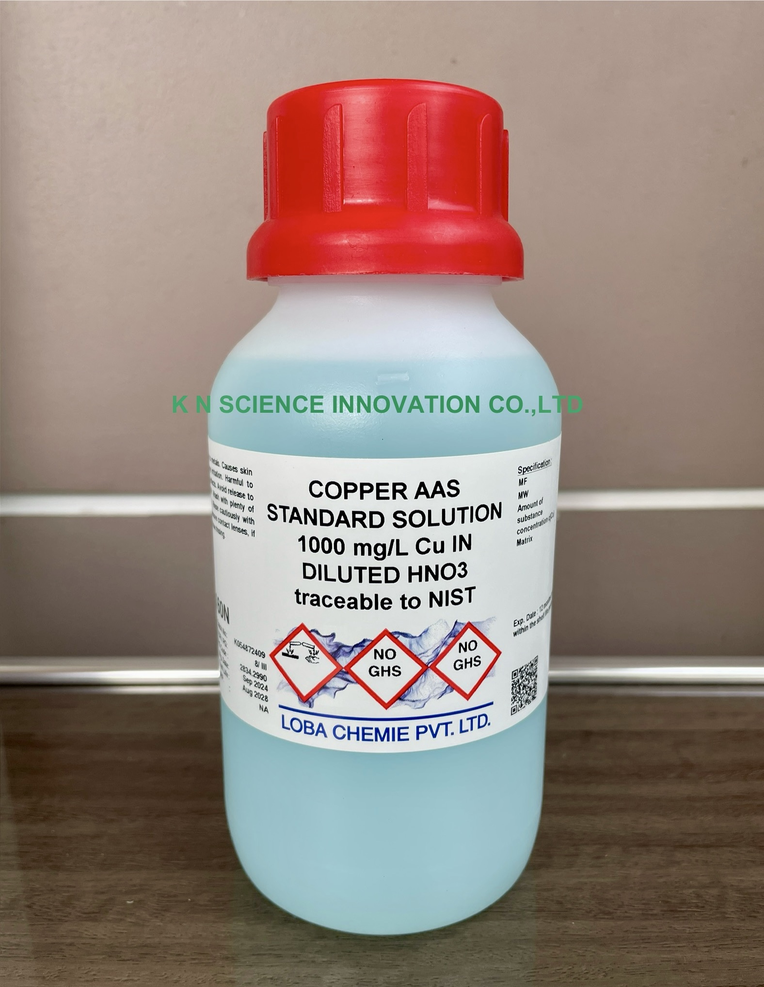 Copper (in diluted HNO3), AAS standard, 1000 mg/l, NIST Traceable, 500 ml , Loba A160N00500