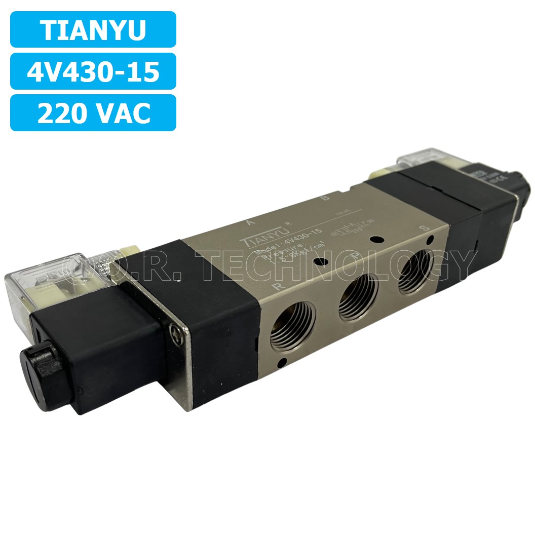 (1ชิ้น) 4V430-15 220VAC โซลินอยด์วาล์ว คอยล์ 2 ข้าง 5/3 Double Coil Solenoid Valve Pneumatic TIANYU