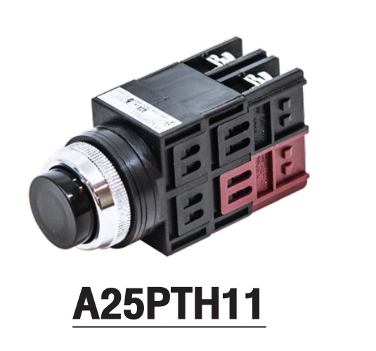 MARUYASU A25PTH11R, A25PTH11G, A25PTH11Y, A25PTH11B, สวิทช์กดหัวนูนกดค้าง 25 มม. 1NO 1NC