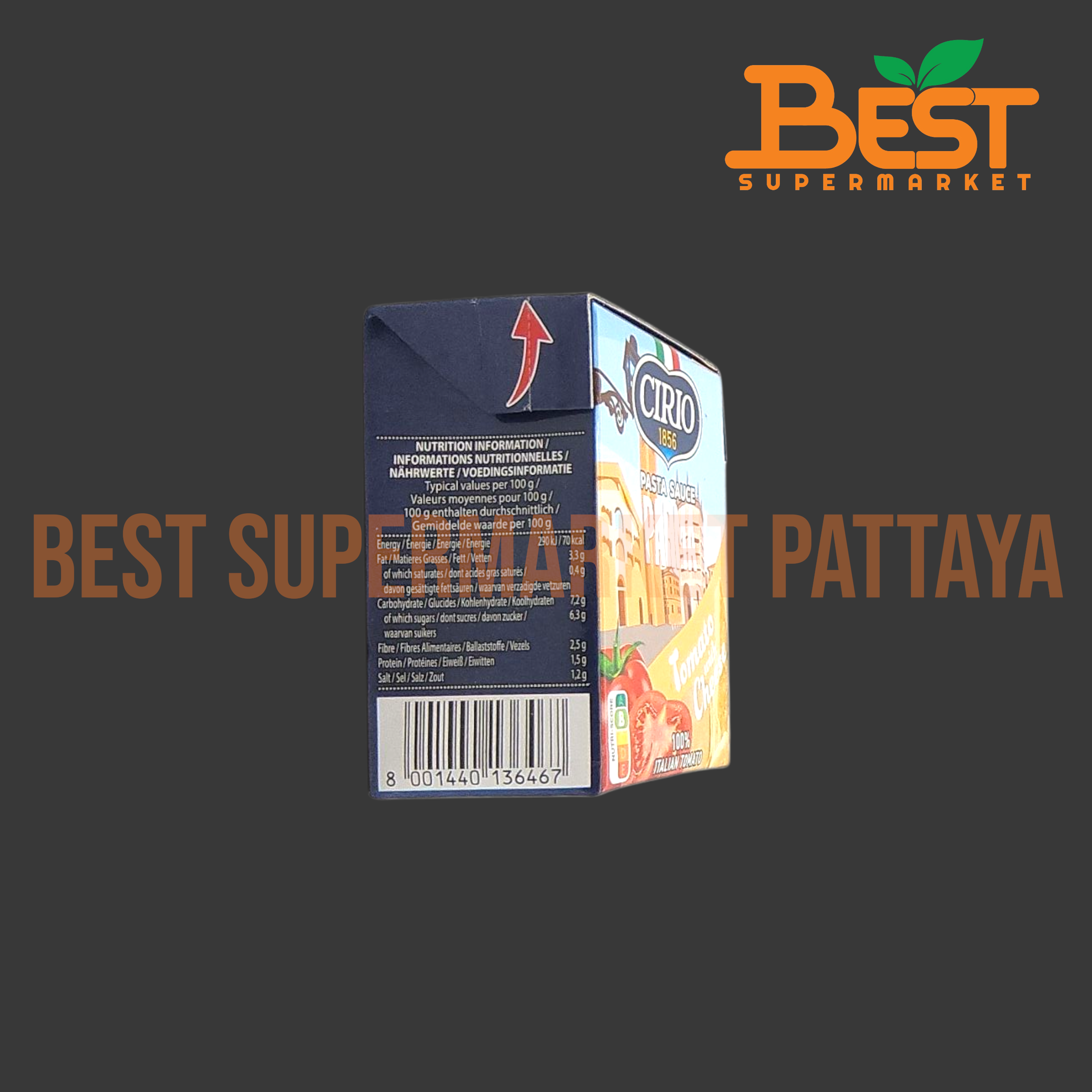 ซีรีโอ วิท ชีส พาร์มา พาสต้า ซอส (ซอสมะเขือเทศสำหรับราดพาสต้า) 340 กรัม.Tomato with Cheese Parma Pasta Sauce (Cirio Brand) 340 g.