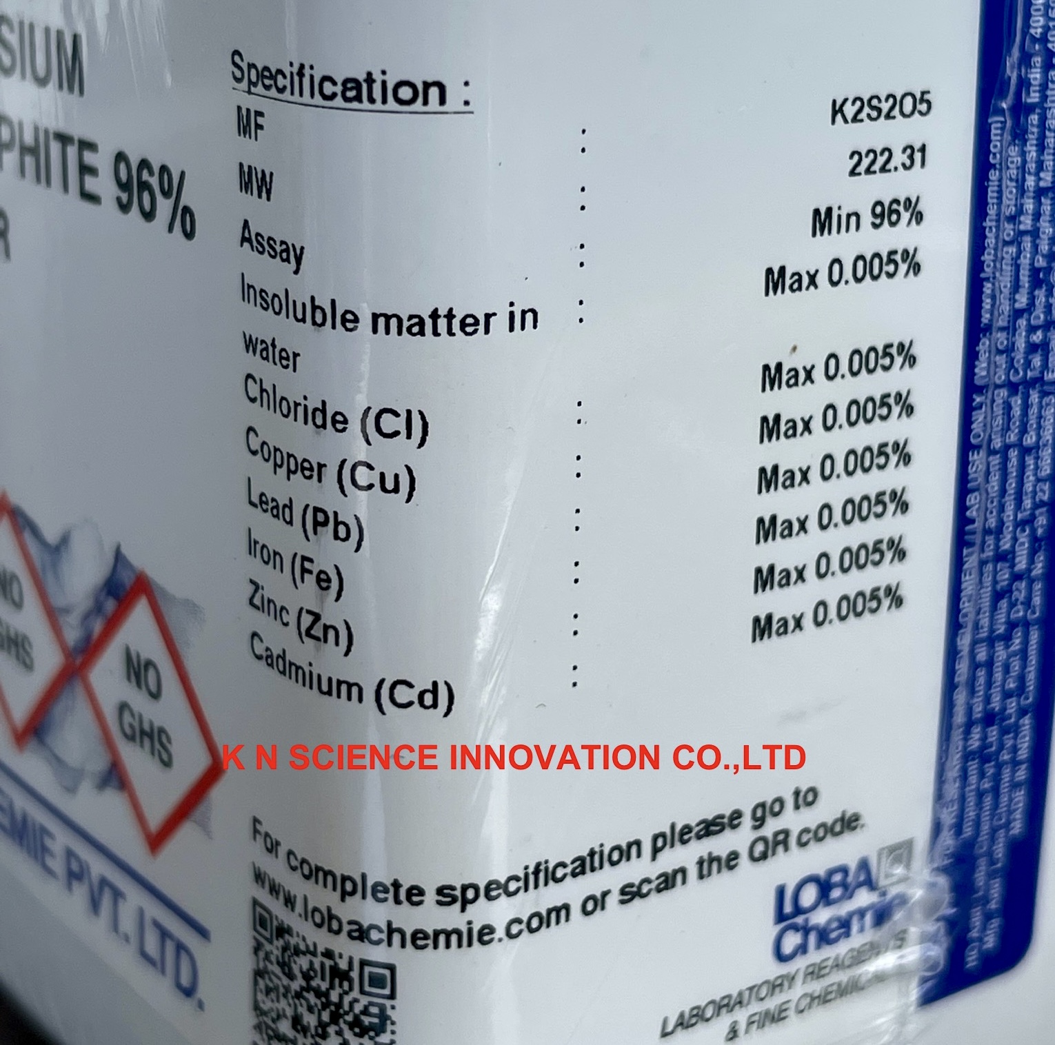 Potassium metabisulfite, Min 96%, AR ,500 g ,Loba 0539500500