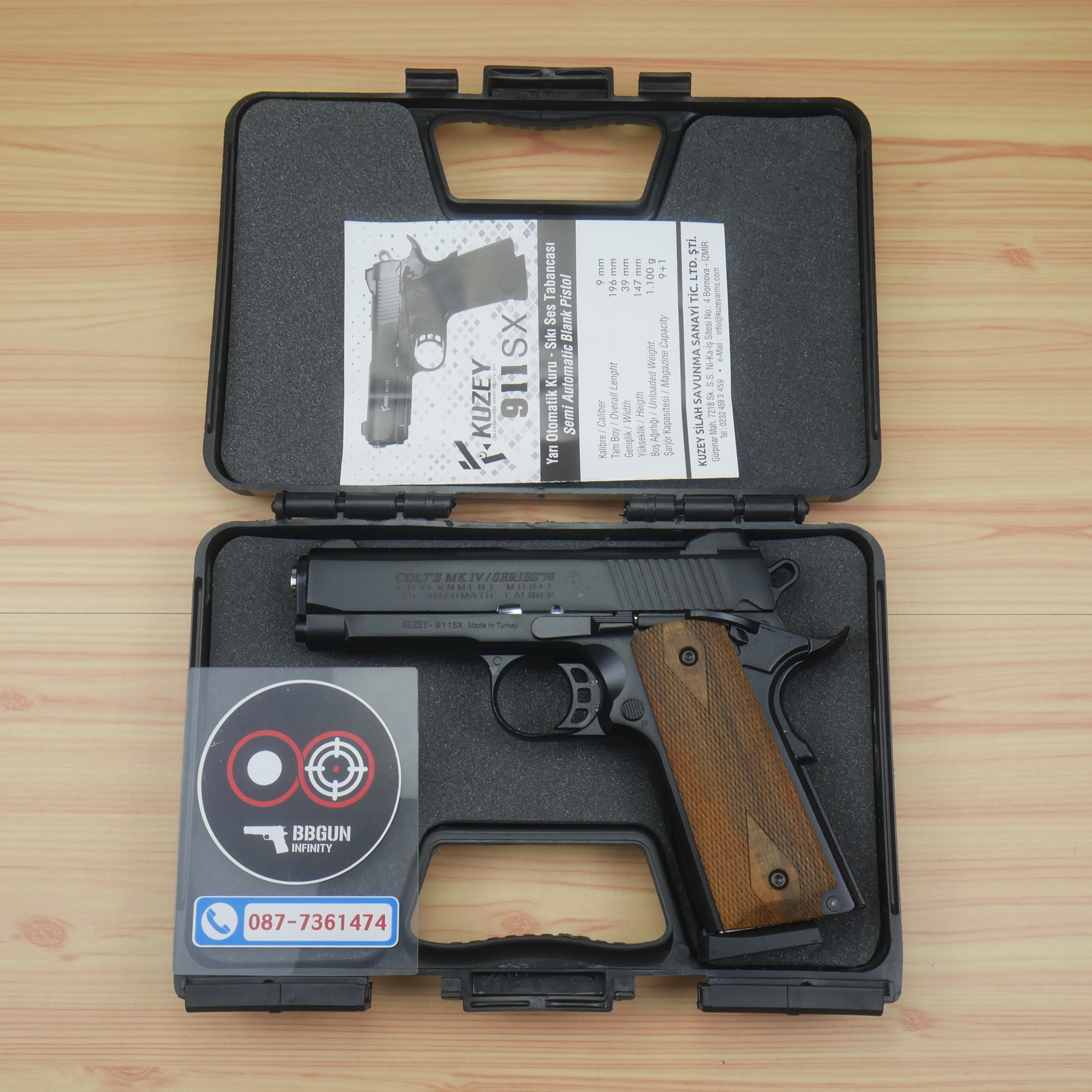แบลงค์กัน KUZEY M1911 COLT'S MK IV SERIES'70 สีดำ 4 นิ้ว ด้ามไม้ blank gun