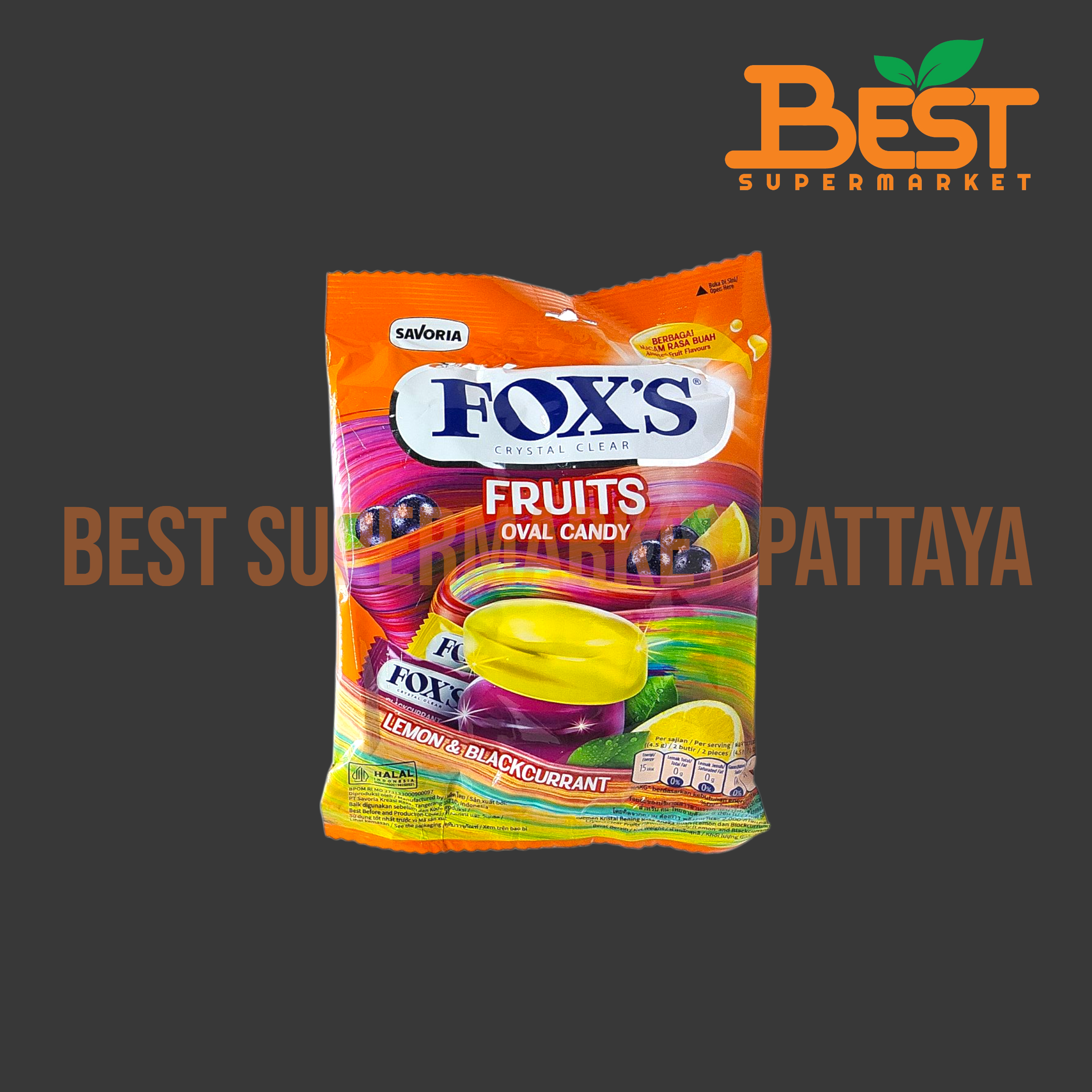 ฟอกซ์ ลูกอมรสเลมอน และรสแบล็คเคอร์แรนท์ 125 กรัม.Fox's Lemon and Blackcurrant Flavored Candy 125g.