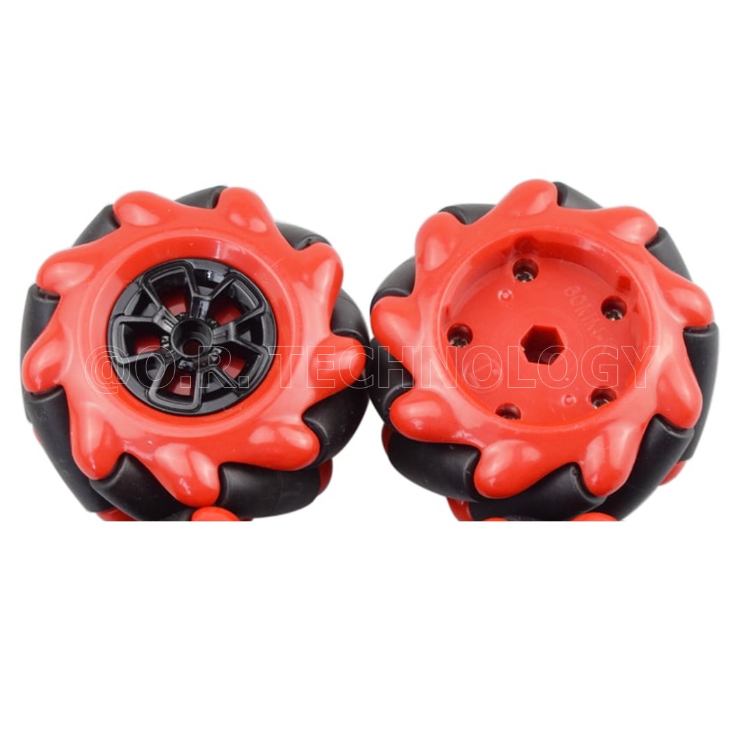 (1ชุด มี 2ล้อ-ซ้าย,ขวา) AD147 ชุดล้อ แมคคานัม ล้อหมุนรอบทิศทาง ขนาด 60MM-K สีแดง (ไม่รวม แกนล้อ) Red Mecanum Wheel 60MM-K (Not include couplings)