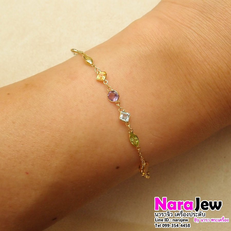 สร้อยข้อมือ ประดับพลอยแท้ 5 สี พลอยเจียระไนแฟนซีสไตล์ ออกมามีความโดดเด่น ดูมีสไตล์ สวยสะดุดตา