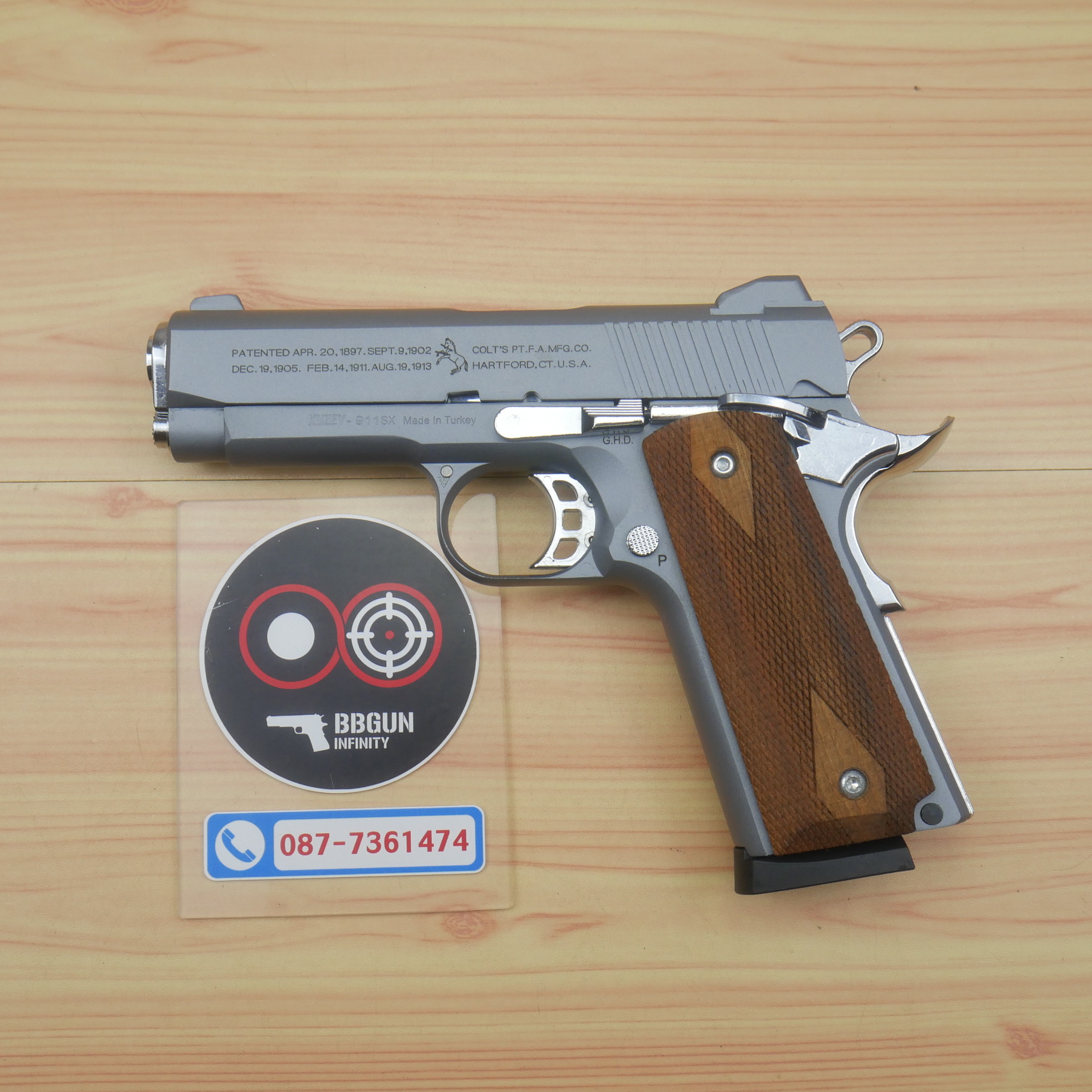 แบลงค์กัน KUZEY M1911 COLT'S 100 ปี สีสโมค 4 นิ้ว ด้ามไม้ blank gun