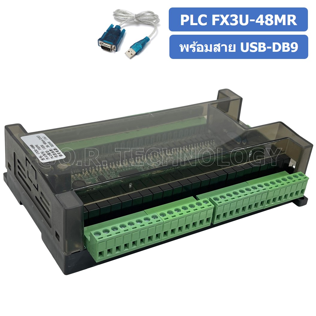 (1ชิ้น) PLC BOARD FX3U-48MR+สาย บอร์ดควบคุมอุตสาหกรรม พร้อมสาย USB-DB9 RS232 with cable
