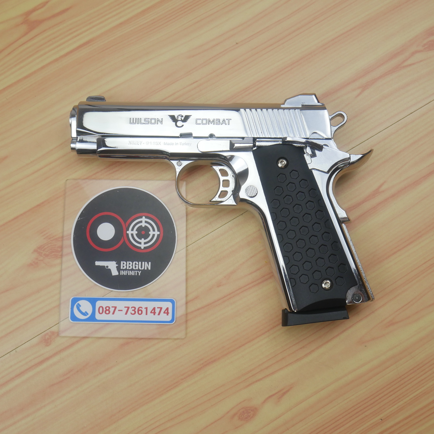 Blank Gun KUZEY M1911 WILSON COMBAT ลำกล้อง 4 นิ้ว เงินเงา แบลงค์กัน ด้าม SX