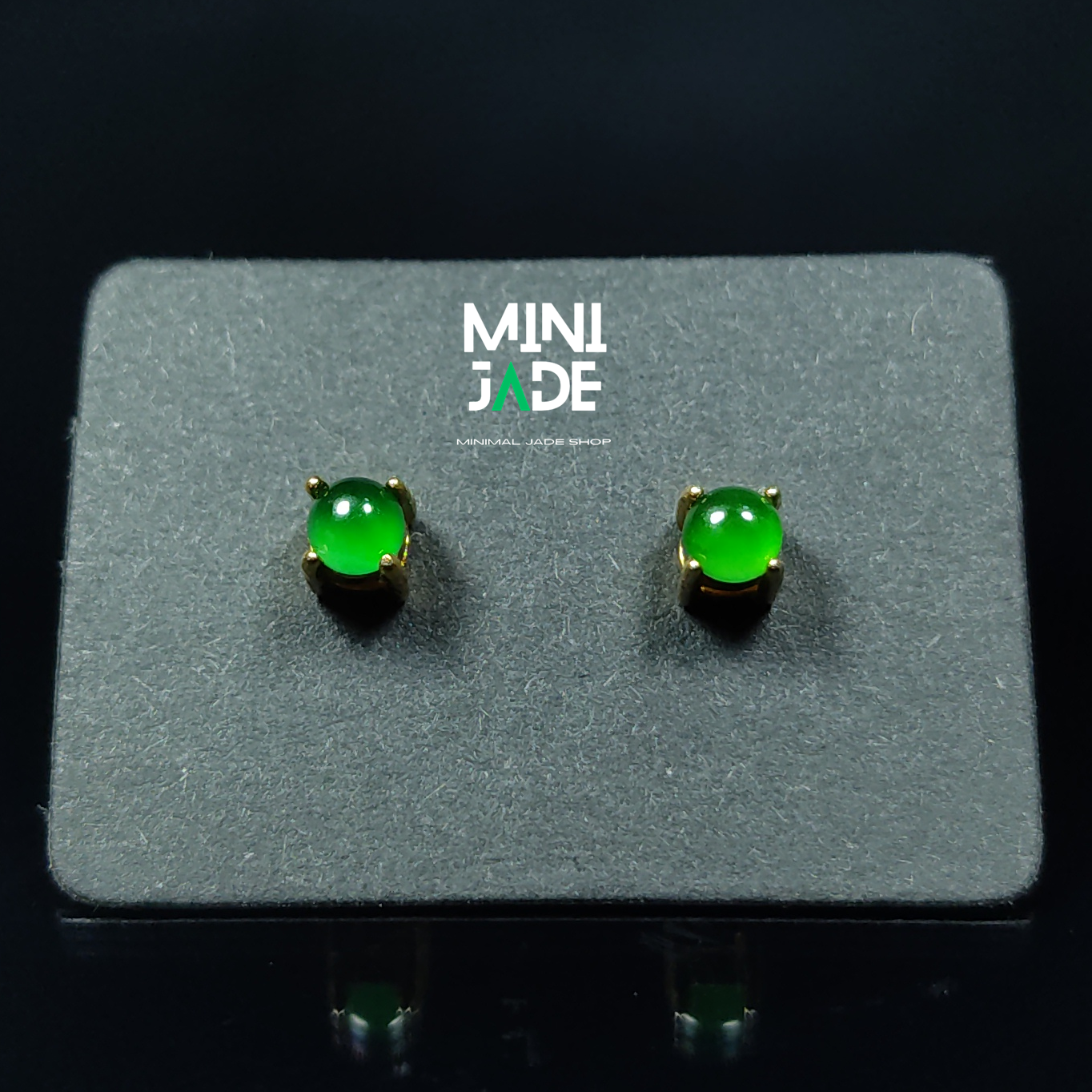 ต่างหูหยกjadeite เนื้อแก้วเขียวจักรพรรดิ ขนาด 3.5 มม