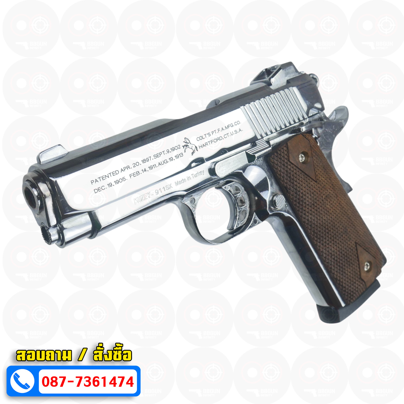 แบลงค์กัน KUZEY M1911 COLT'S 100 ปี สีเงินเงา 4 นิ้ว Blank Gun