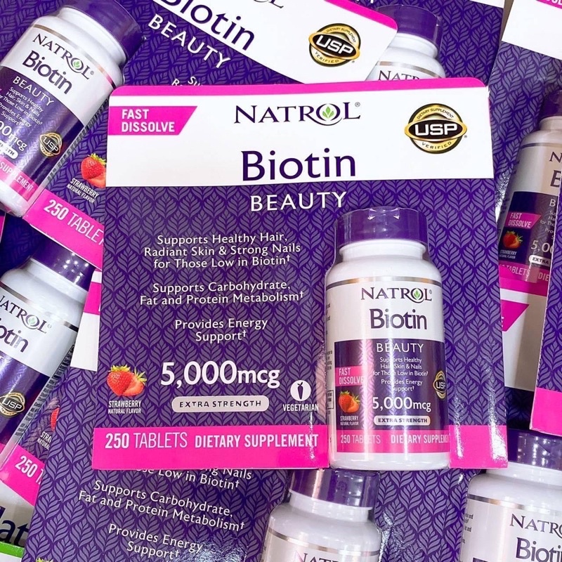 Natrol Biotin 5000 mcg 250 เม็ด รสสตอเบอรี่ อร่อย ทานง่าย บำรุงผิวให้สวย สุขภาพดี จากอเมริกาค่ะ