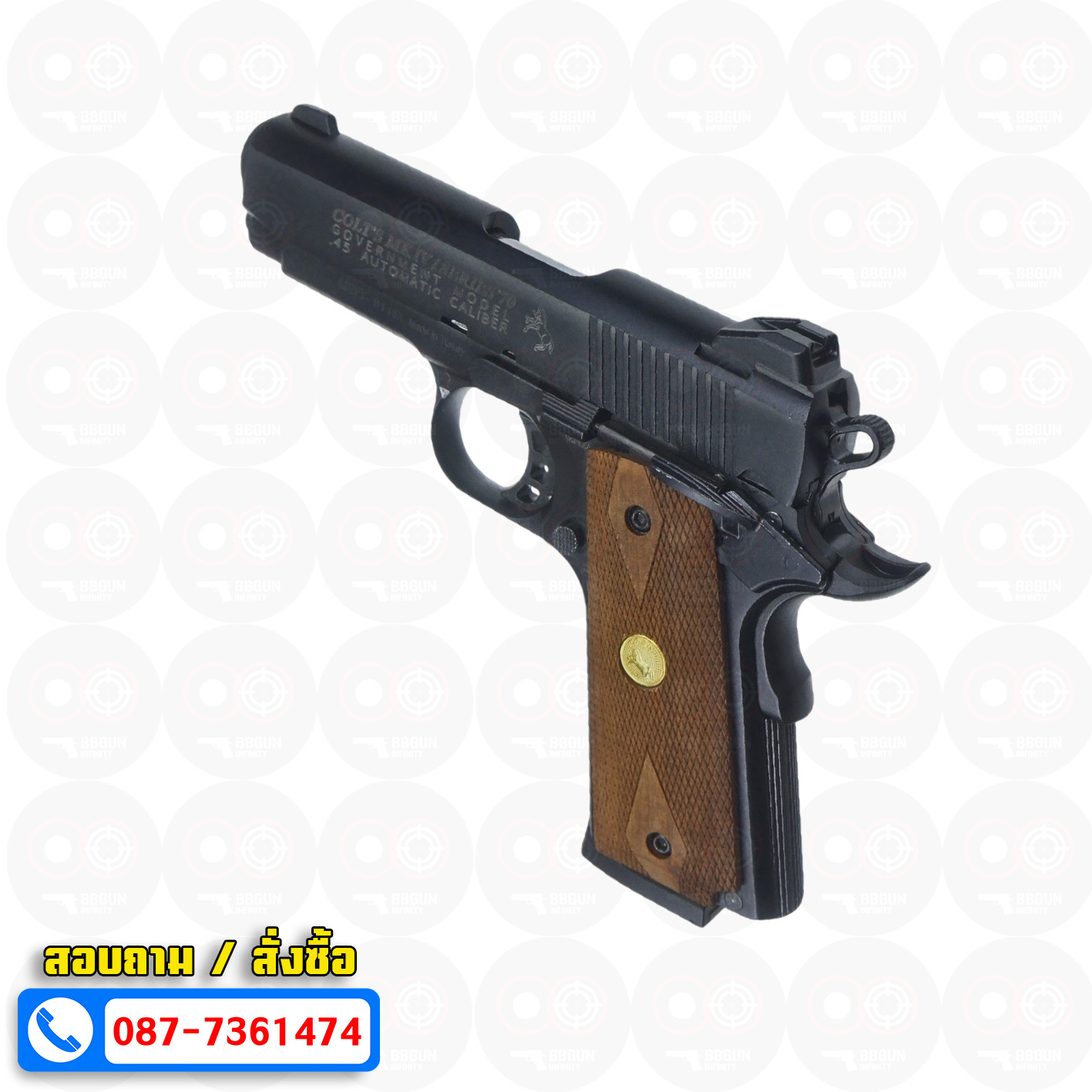 แบลงค์กัน KUZEY M1911 COLT'S MK IV SERIES'70 สีดำ 4 นิ้ว ด้ามไม้ blank gun