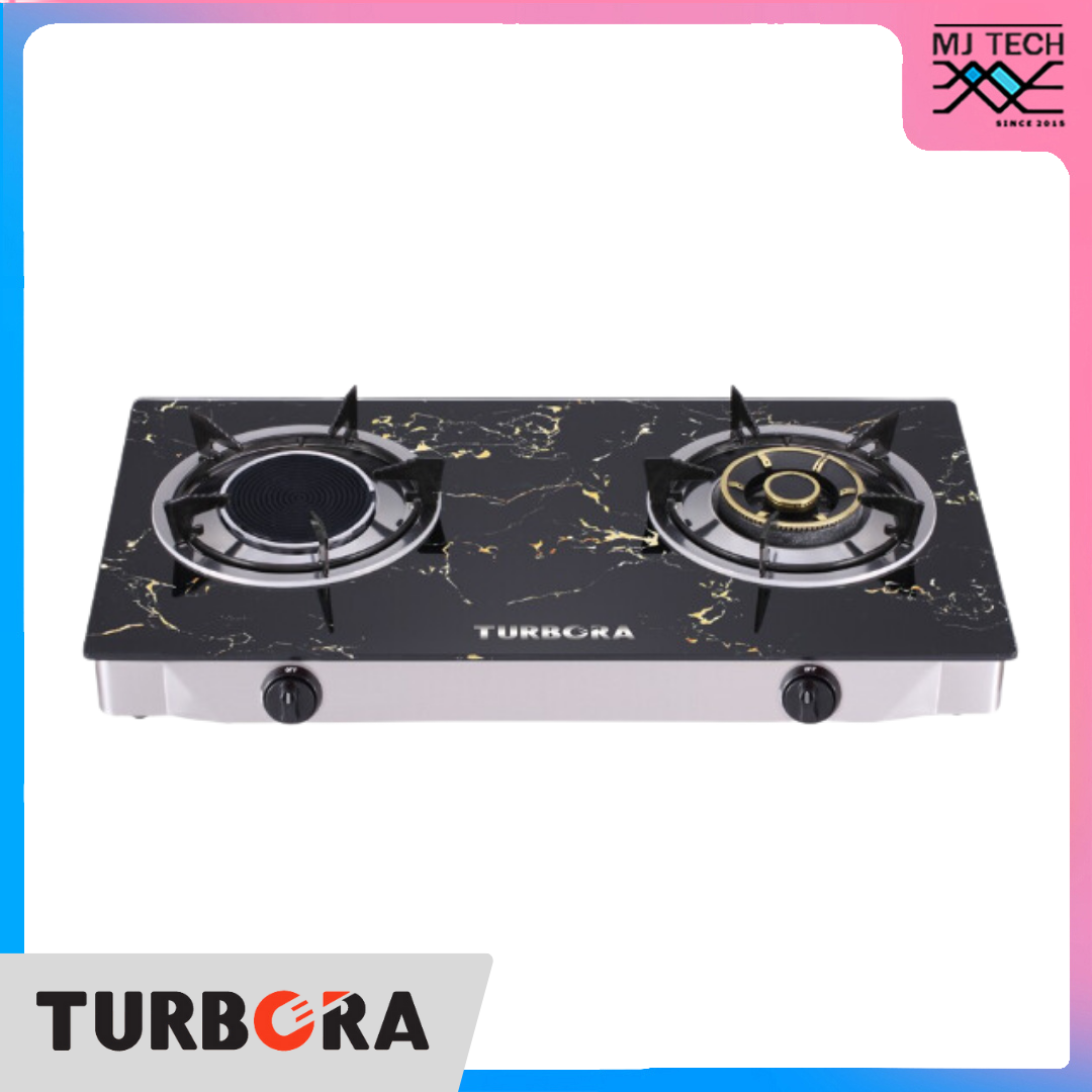 TURBORA เตาแก๊สตั้งโต๊ะ 2 หัว หัวเตาทองเหลือง+อินฟราเรด รุ่น TG-01IB (New)