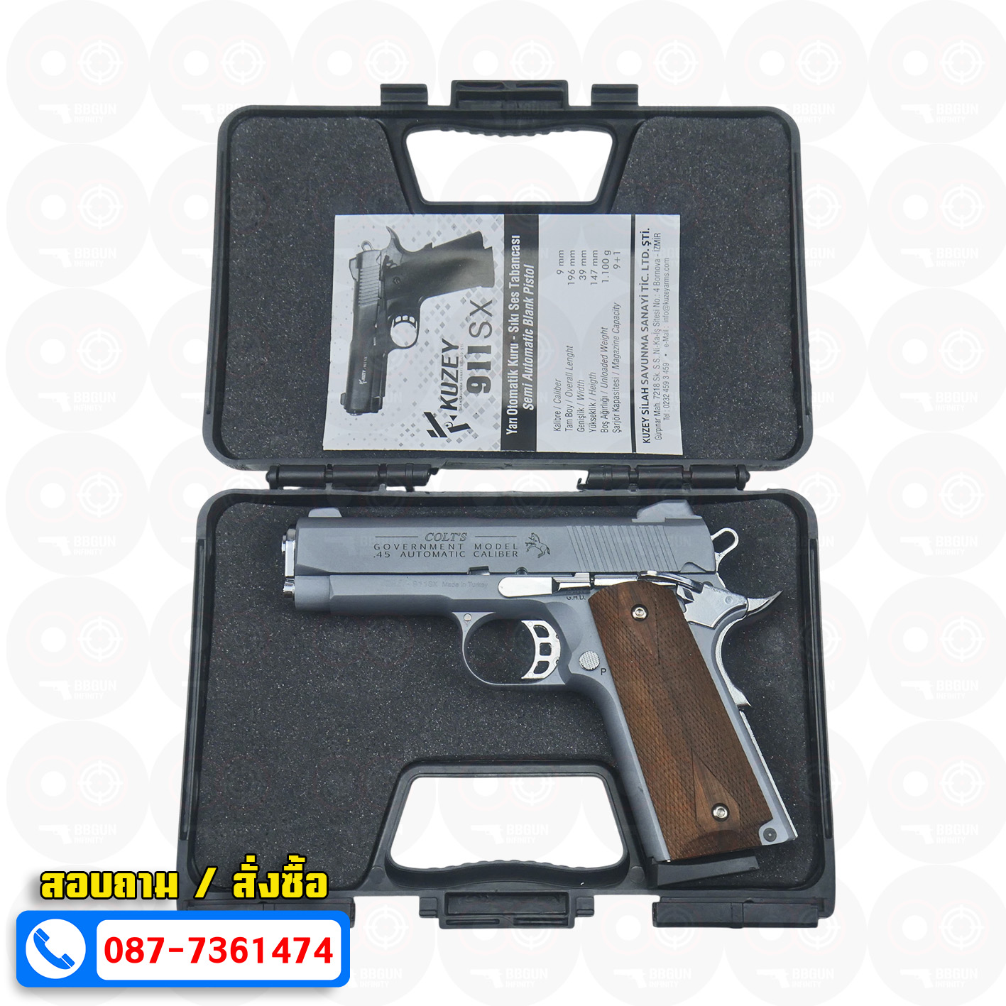 แบลงค์กัน KUZEY M1911 COLT GOVERMENT 100 Year สีสโมค 4 นิ้ว ด้ามไม้ blank gun