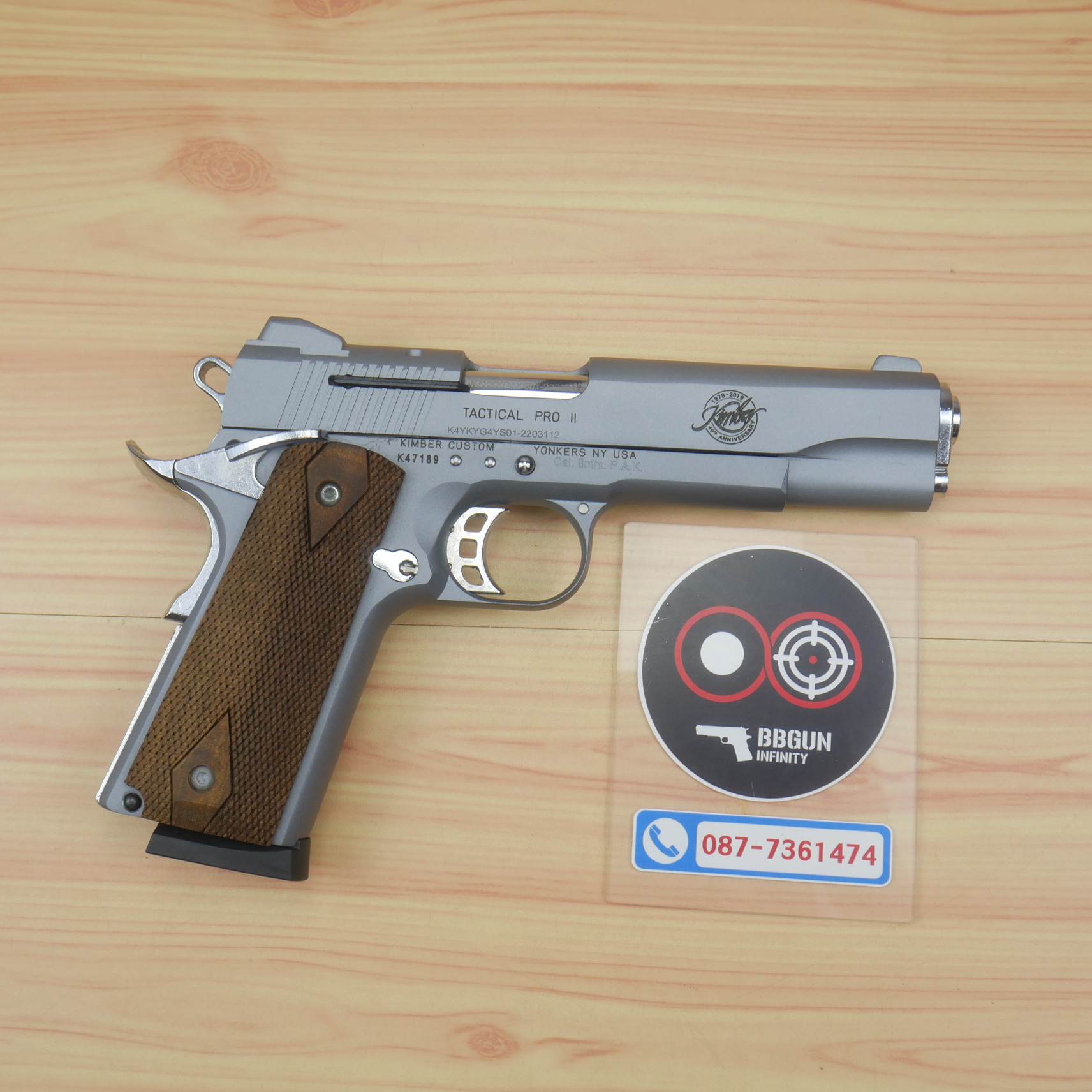 แบลงค์กัน KUZEY M1911 KIMBER 5 นิ้ว blank gun สีสโมค ด้ามไม้