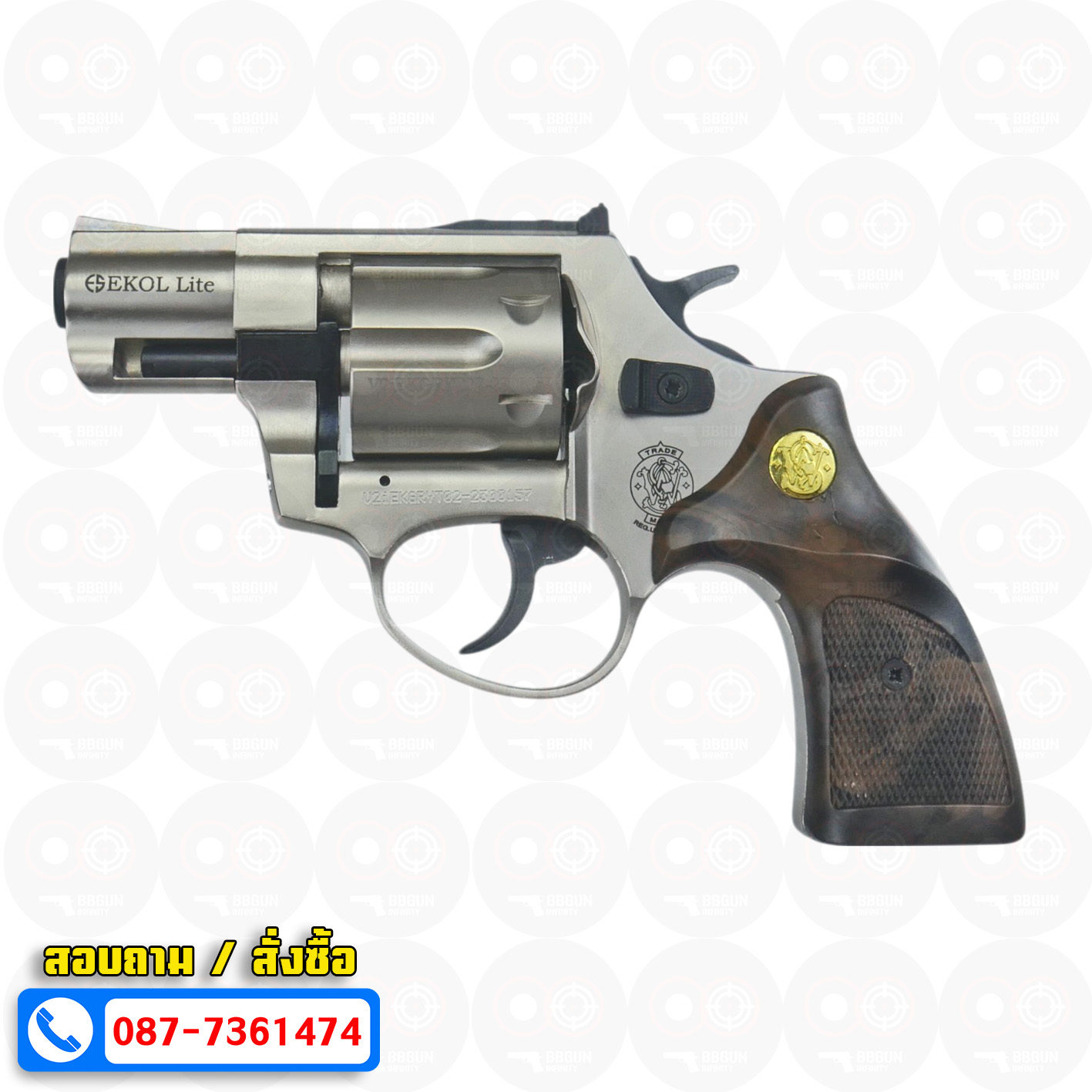 Ekol Lite แบลงค์กัน ลูกโม่ 2 นิ้ว สีซาติน (Satin) Smith & Wesson blank gun Revolver 2 inch กระดุมทอง