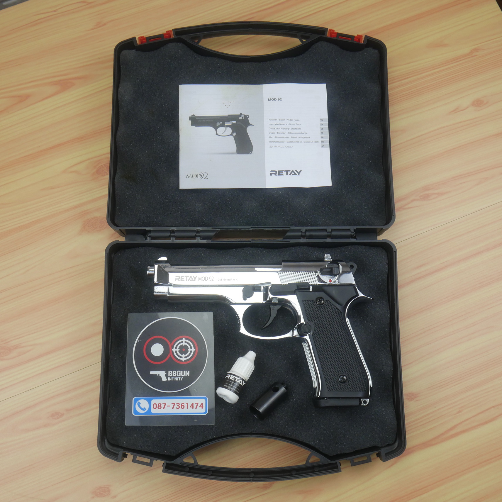 Blank Gun RETAY Beretta M92 MOD 92 เงินเงา nickel chrome รีเท บาเร็ตต้า เอ็ม 92 แบลงค์กัน สีนิลเกิ้ลโครเมี่ยม
