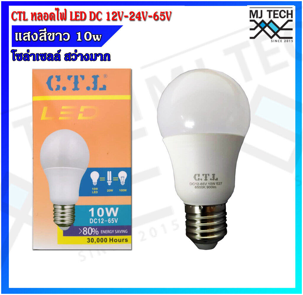 CTL หลอดไฟ LED DC 12V-24V-65V 10W โซล่าเซลล์ แสงสีขาว