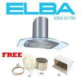 ELBA เครื่องดูดควัน รุ่น K959 XS F90 พร้อม ท่อ ดูดลมยาว 4 เมตร พร้อม เข็มขัดรัด สเตนเลส และ ข้อติดท่อลมออก 6“ และ หน้ากาก ติดภายนอก