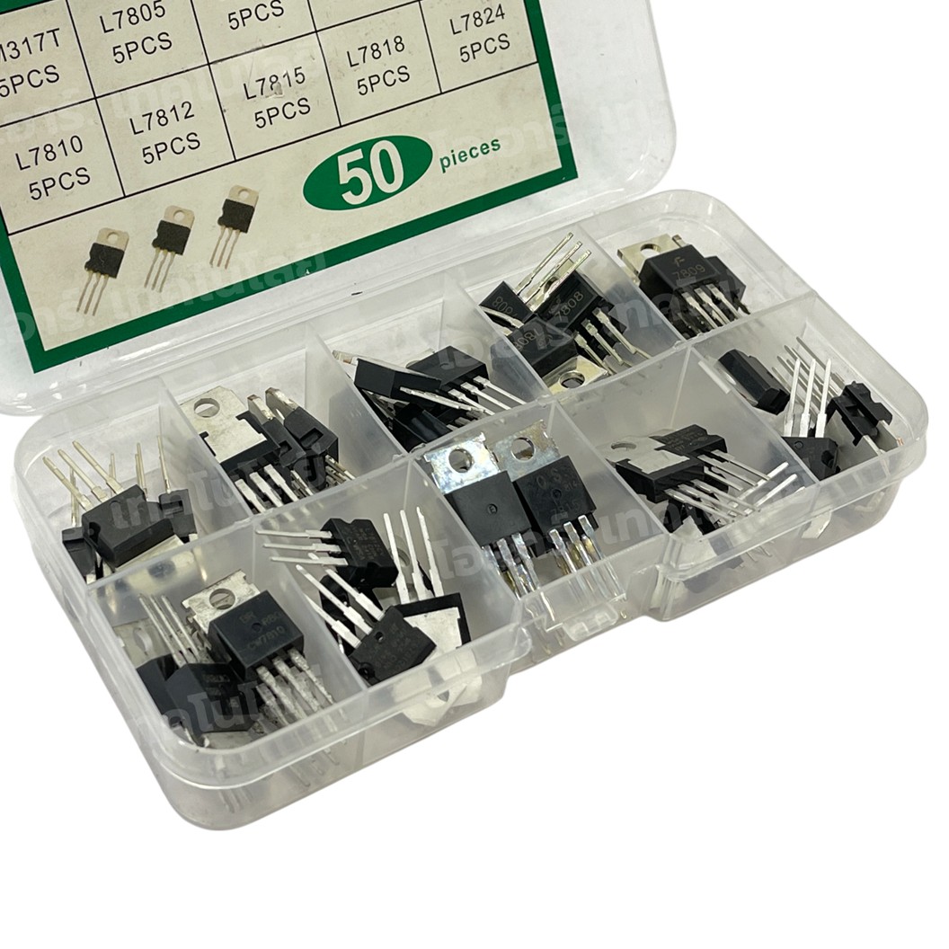 LM317T Box 50pcs ชุดไอซีปรับแรงดันไฟฟ้า 50ชิ้น 10แบบ แบบละ 5ชิ้น IC LM317T 1.2-37V Adjustable Voltage Regulator TO-220 Component