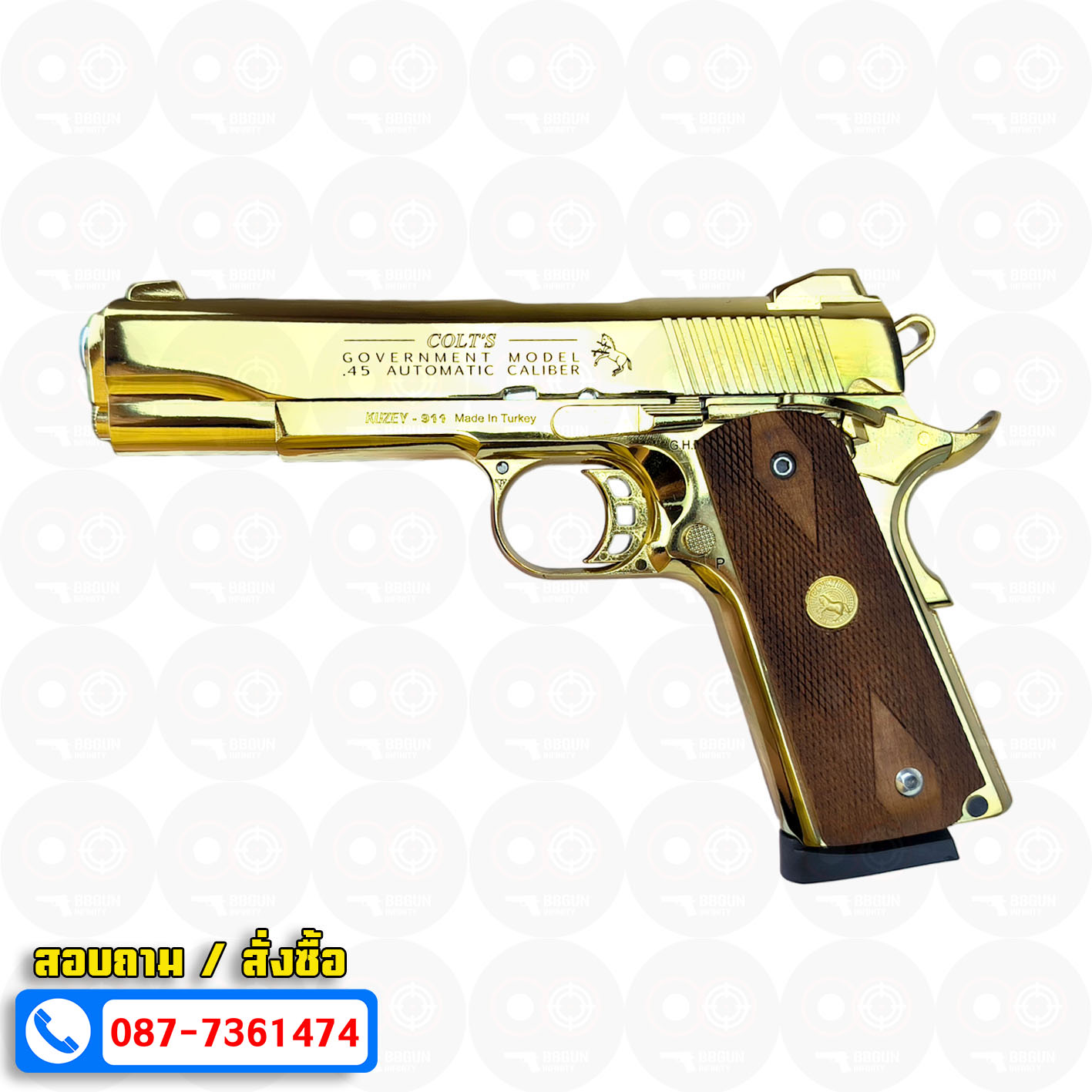 แบลงค์กัน KUZEY M1911 5 นิ้ว COLT GOVERMENT 100 Year สีทอง blank gun ด้ามไม้