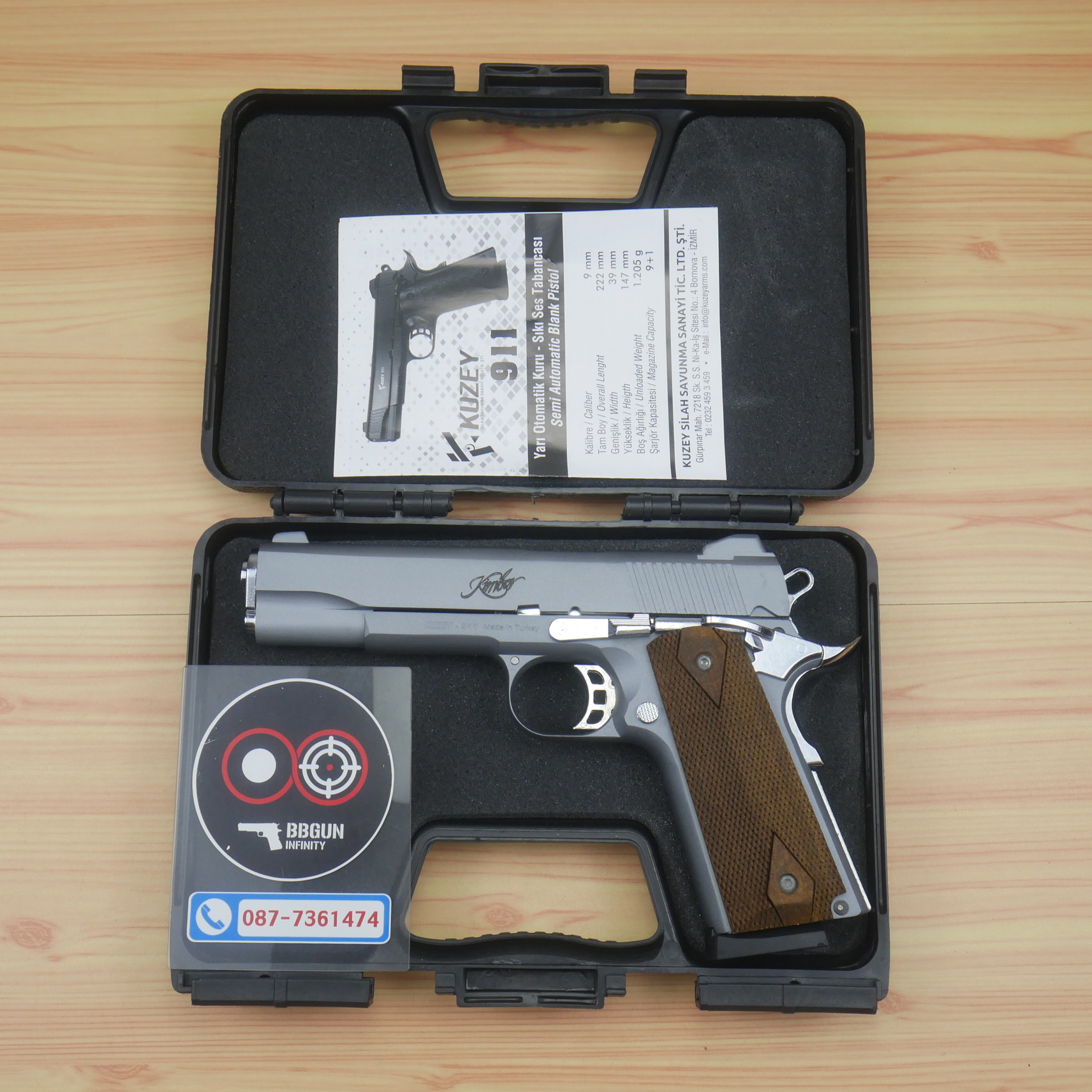 แบลงค์กัน KUZEY M1911 KIMBER 5 นิ้ว blank gun สีสโมค ด้ามไม้
