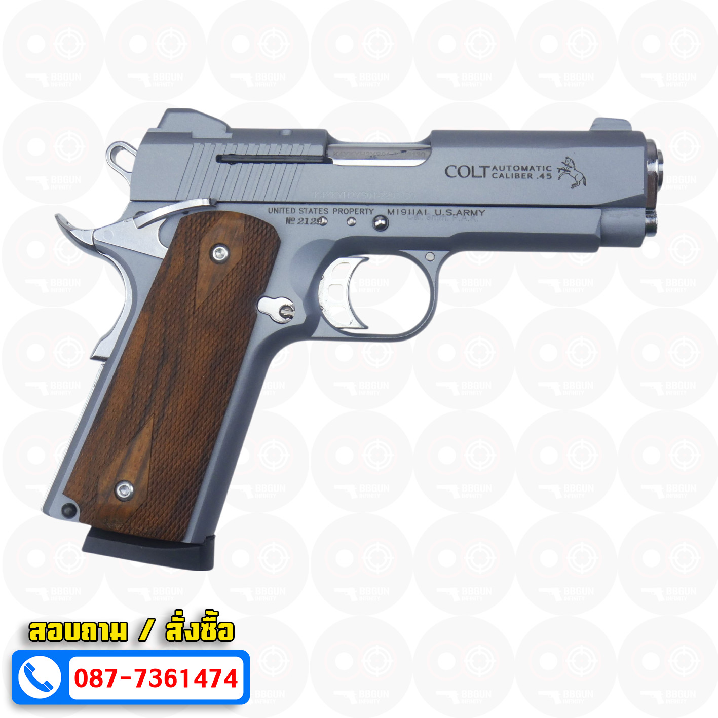 แบลงค์กัน KUZEY M1911 COLT MK IV SR70 สีสโมค 4 นิ้ว ด้ามไม้ blank gun