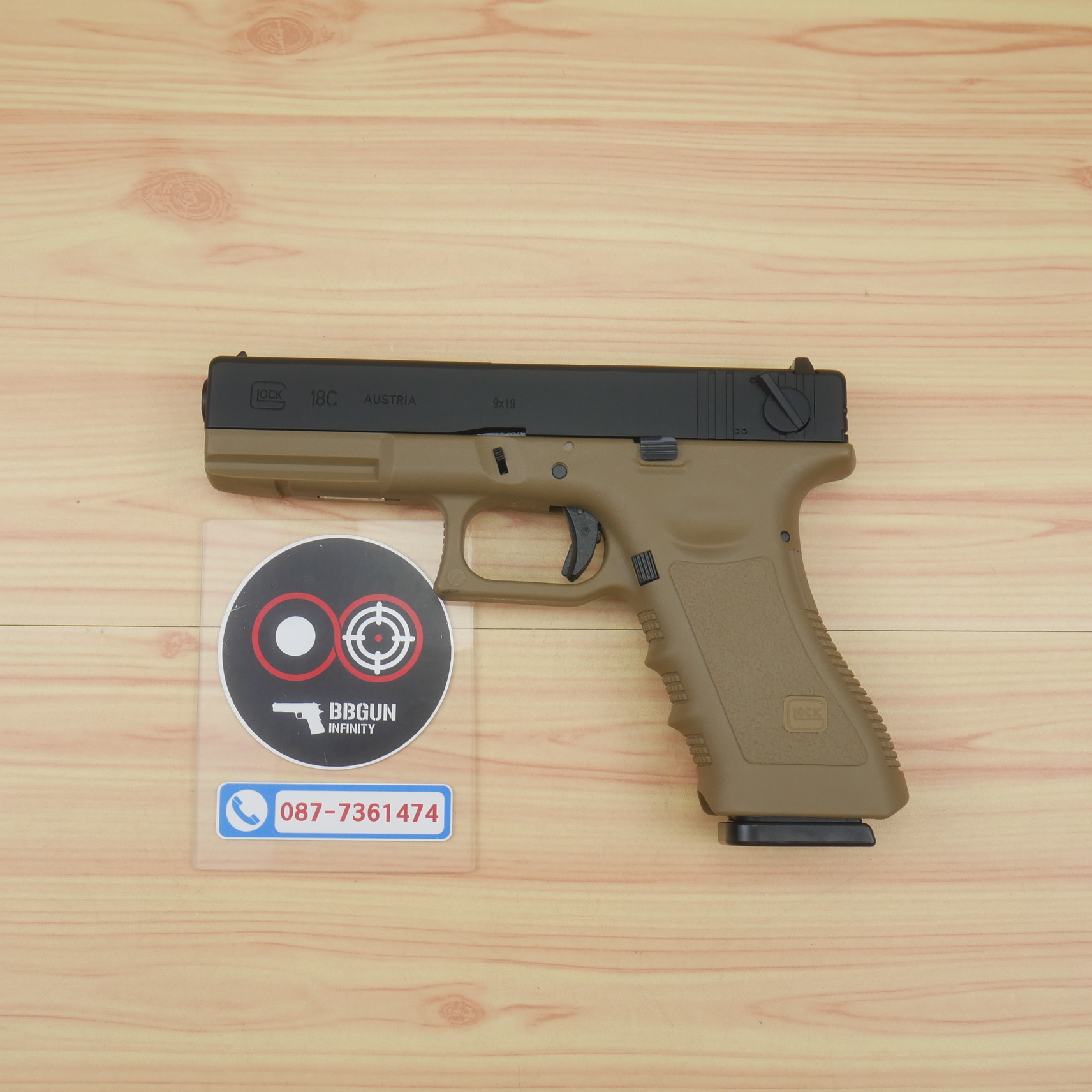 บีบีกันอัดแก๊ส Army R18B Glock 18C Gen3 ทราย Tan BB GUN