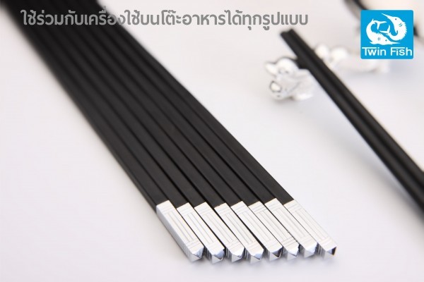 #Set 4คู่ CS-A800032 ตะเกียบเมลามีน ลายทุบชุบเงินปลายด้ามจับ