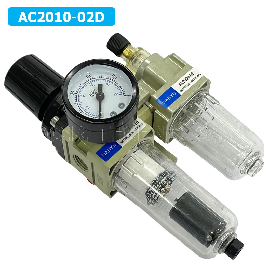 (1ชิ้น) AC2010-02D ชุดกรองลมแบบ 2 ตอน Auto Drain FRL 2 Unit Air Filter, Regulator & Lubricator TIANYU AC (AW+AL) แบบระบายน้ำอัตโนมัติ