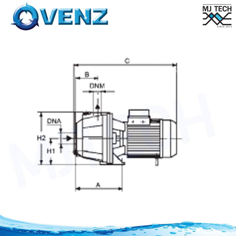Venz ปั๊มน้ำหอยโข่ง แบบเจ็ทคู่ ชนิดดูดลึก 1 แรง ขนาด 1.1/4*1 นิ้ว รุ่น VA-100