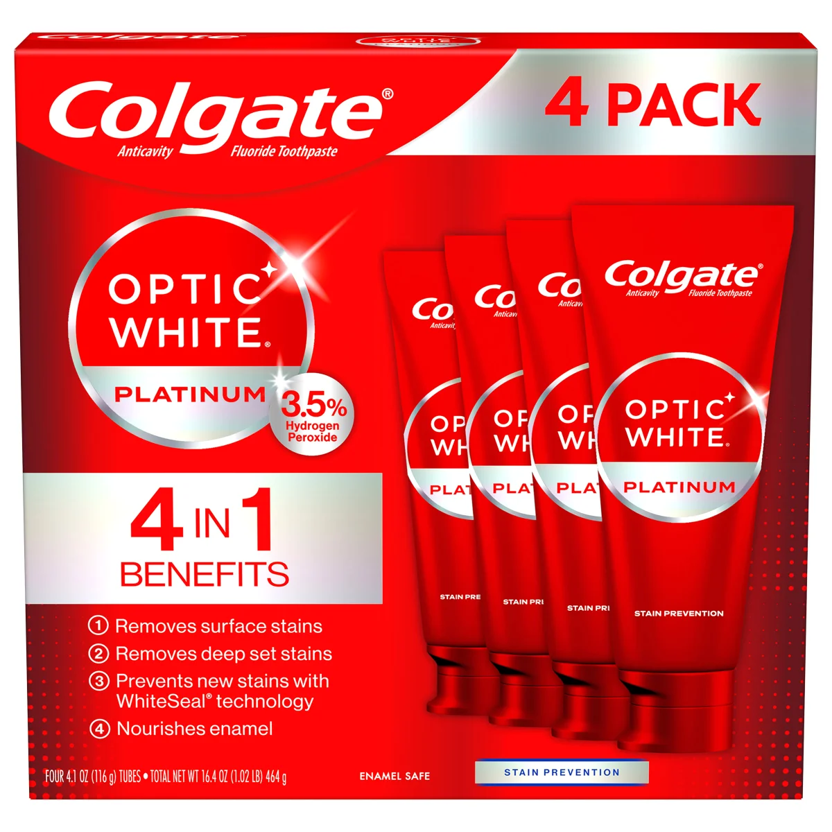 หลอดใหญ่สุด จากอเมริกา Colgate Optic White Platinum (10x whiter) Whitening Toothpaste 4.1 oz (116 g)