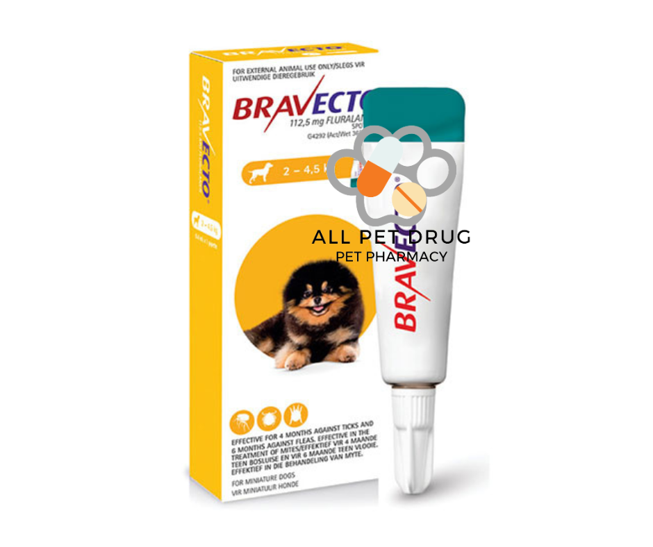 BRAVECTO SPOT ON FOR DOGS 2-4.5 kg.(1กล่อง/1หลอด)ยาหยดหลัง กำจัดเห็บหมัด ไรขี้เรื้อน ไรหู ป้องกันได้นาน 3 เดือน สำหรับสุนัข