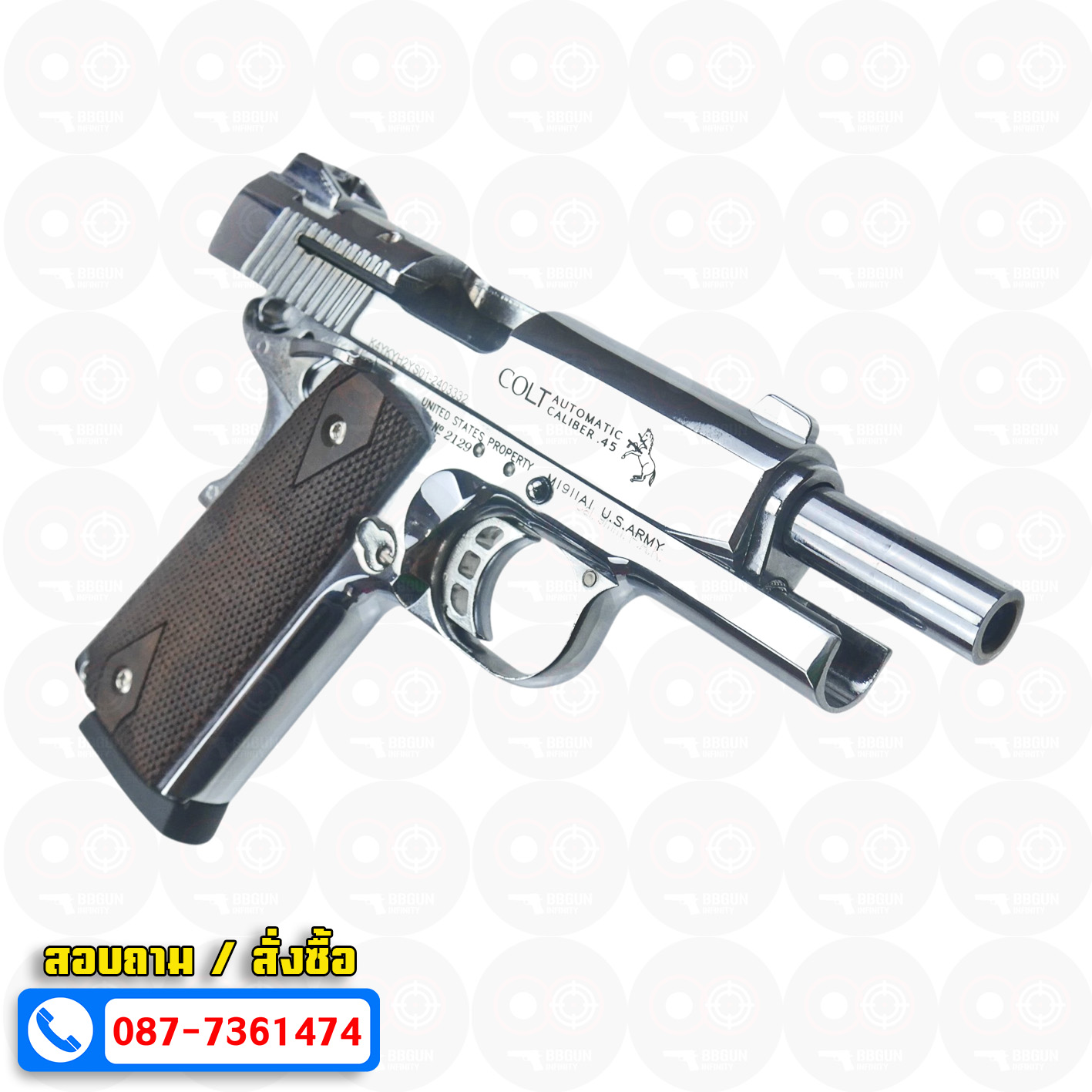 แบลงค์กัน KUZEY M1911 COLT'S MK IV SERIES 80 blank gun สีเงินเงา ลำ 4 นิ้ว ด้ามไม้