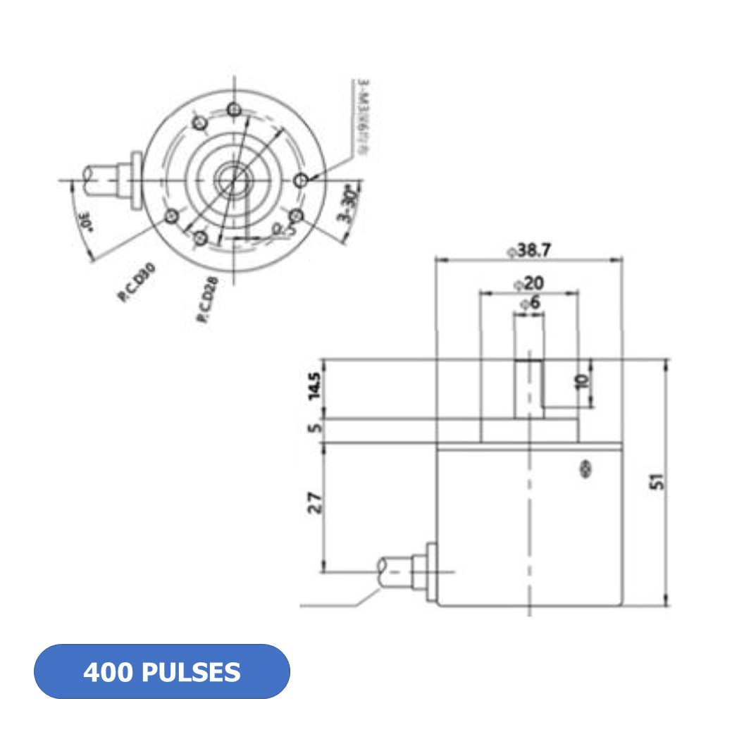 ND076 โรตารี่ เอ็นโค้ดเดอร์ DC5-24V 400 Pulses Incremental Photoelectric Rotary Encoder E38S6G5-400B-G24N 400P/R