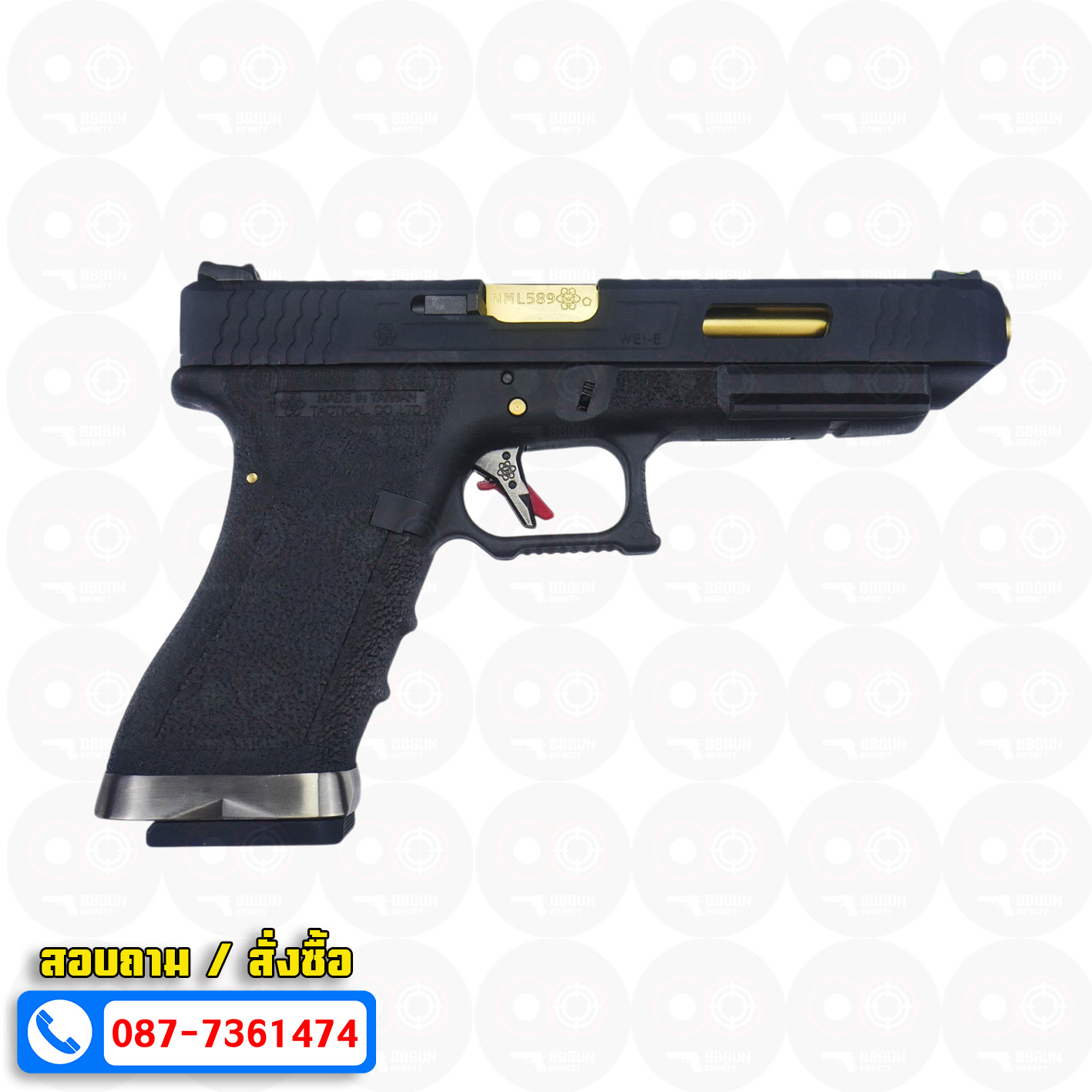 บีบีกันอัดแก๊ส WE G34 T1 G-Force GBB Glock 34 เฟรมดำ สไลด์ดำ ท่อทอง BB GUN